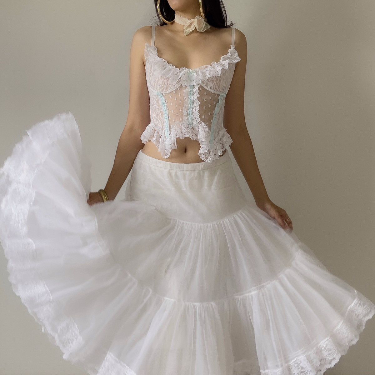 Vintage Vintage Romantic White Lace Sheer Camisole (S-M) Size M / US 6-8 / IT 42-44 - 2 Thumbnail