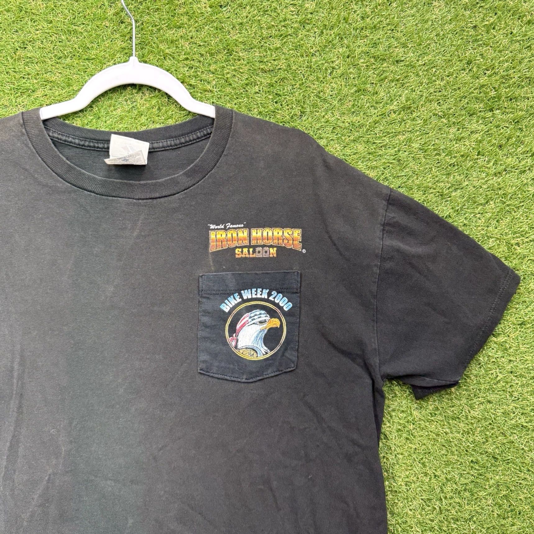 Vintage VINTAGE Murina Shirt Mens Large Black Graphic Print Short Sleeve Biker Motorcycle Eagle Horse Iron Horse Saloon T-Shirt 2000s Men Size US L / EU 52-54 / 3 - 3 Thumbnail