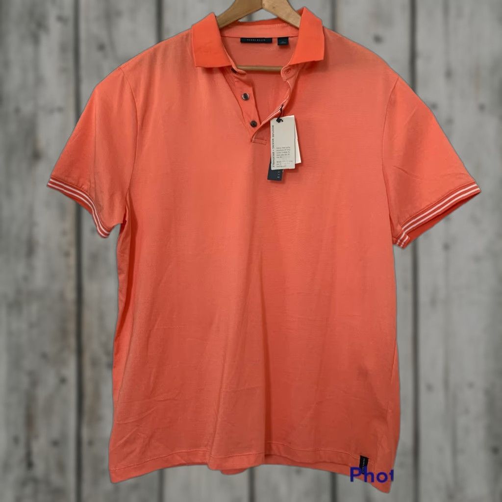 Perry Ellis Perry Ellis Polo Shirt Mens XL Short Sleeve Breathable Moisture Wicking Coral Orange Principles Stripes at Arm Bands and Neck Mens XL Polo Size US XL / EU 56 / 4 - 1 Thumbnail