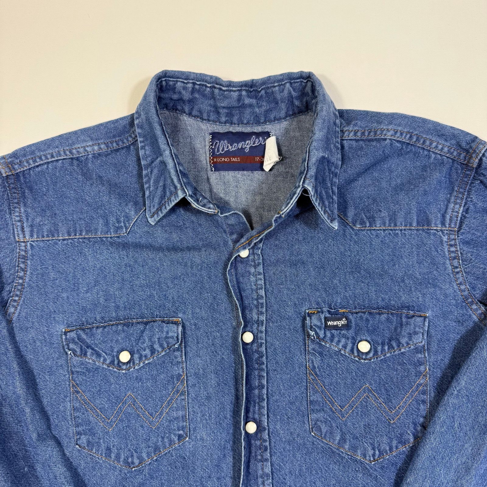 Wrangler Wrangler Denim Western Pearl Snap Blue Large Tall 17-36 Size US L / EU 52-54 / 3 - 2 Thumbnail
