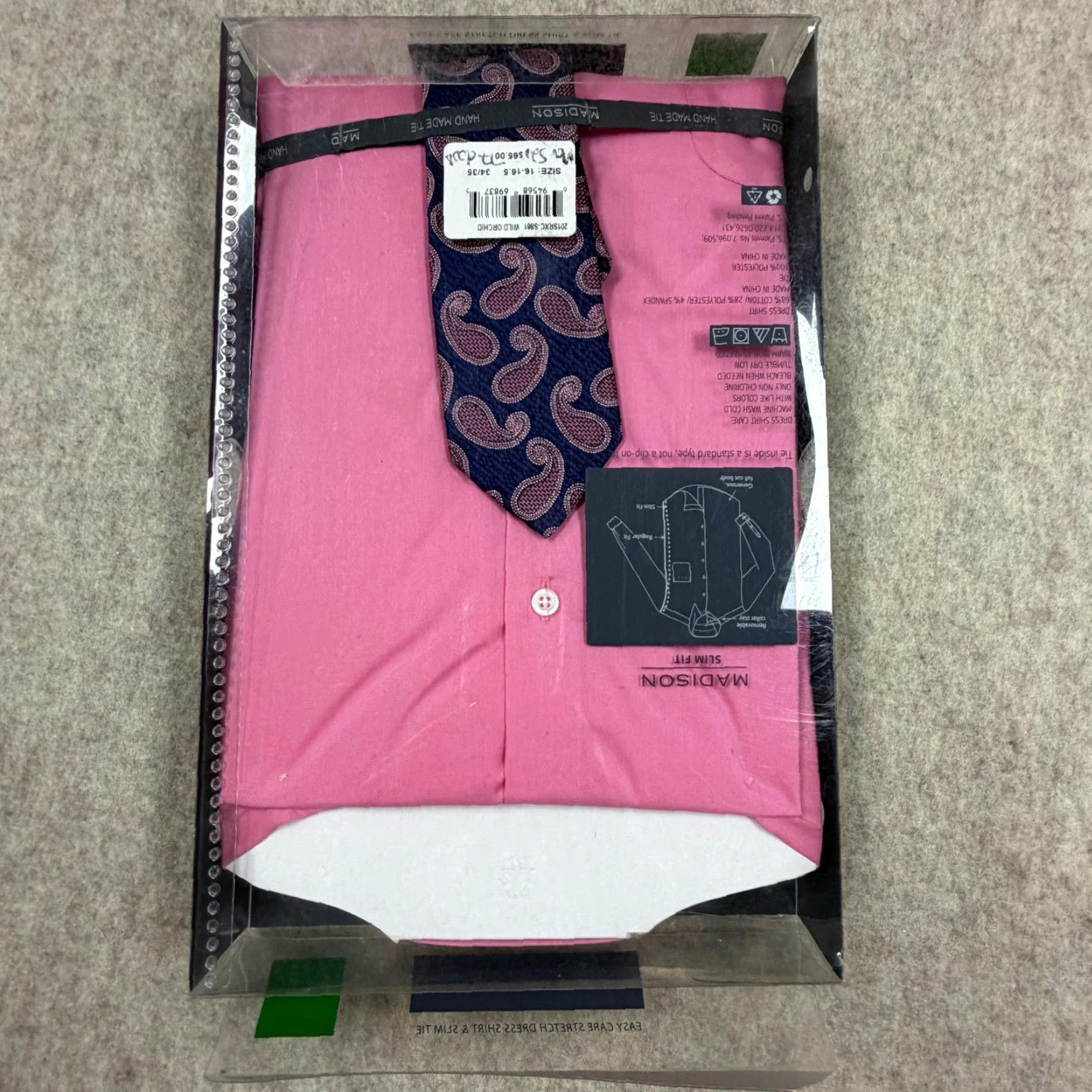 Madison Madison Dress Shirt Mens Large 16-16.5 34/35 Pink Slim Fit Easy Care Stretch Shirt Size 42R - 8 Thumbnail