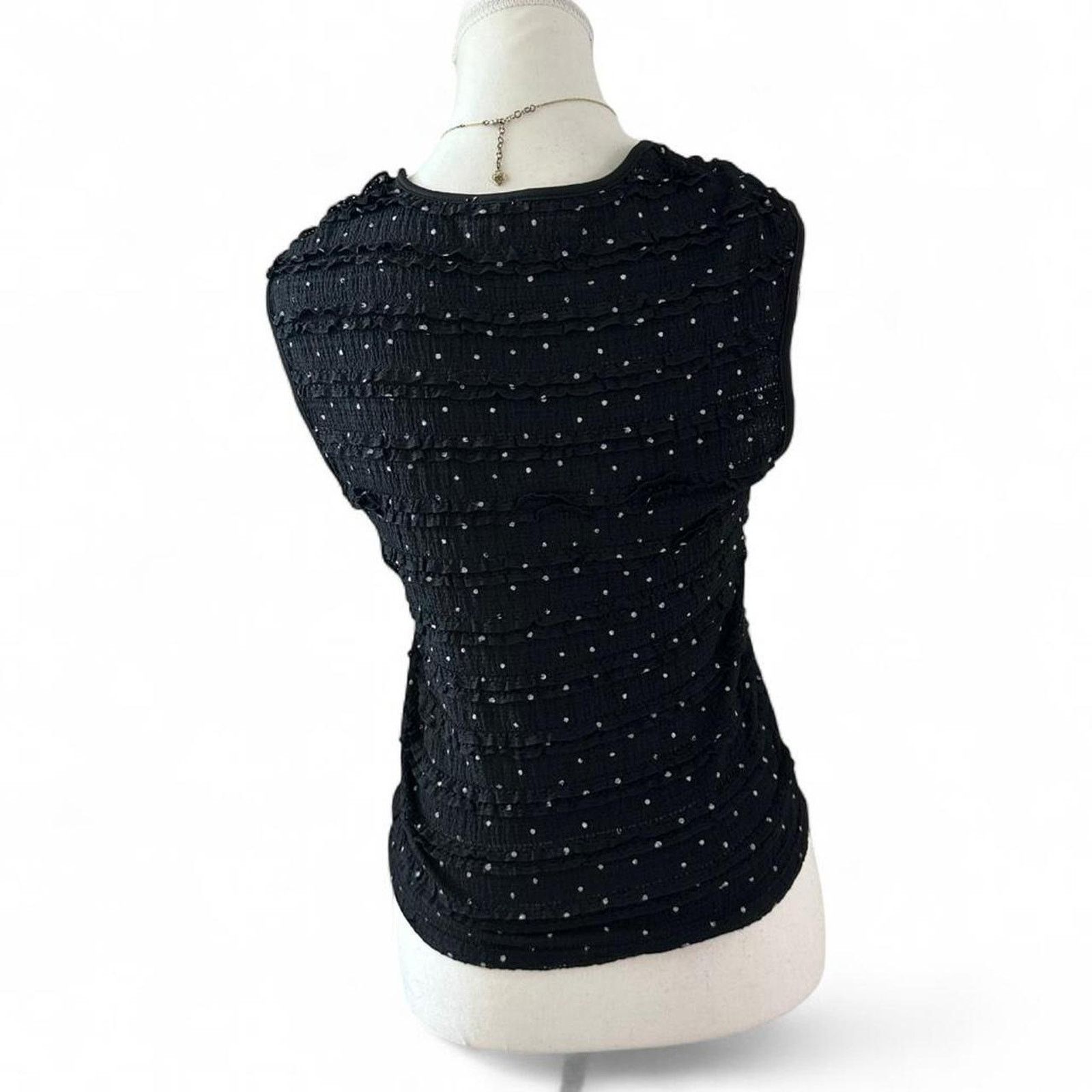 Melrose Black Tiered Ruffled White Polka Square Neck Fitted Out Top Size S / US 4 / IT 40 - 3 Thumbnail