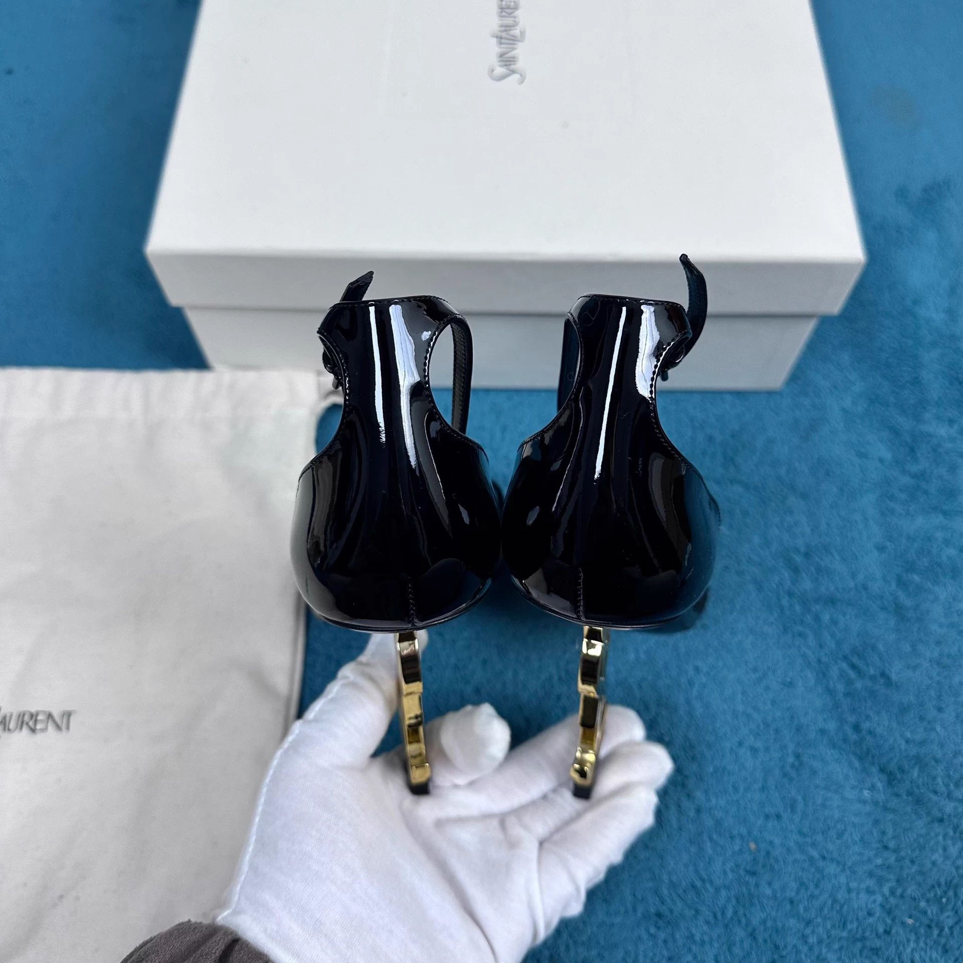 Saint Laurent Paris Saint Laurent Opyum Patent Gold Unique Heel Black 38 Size US 7 / IT 37 - 4 Thumbnail