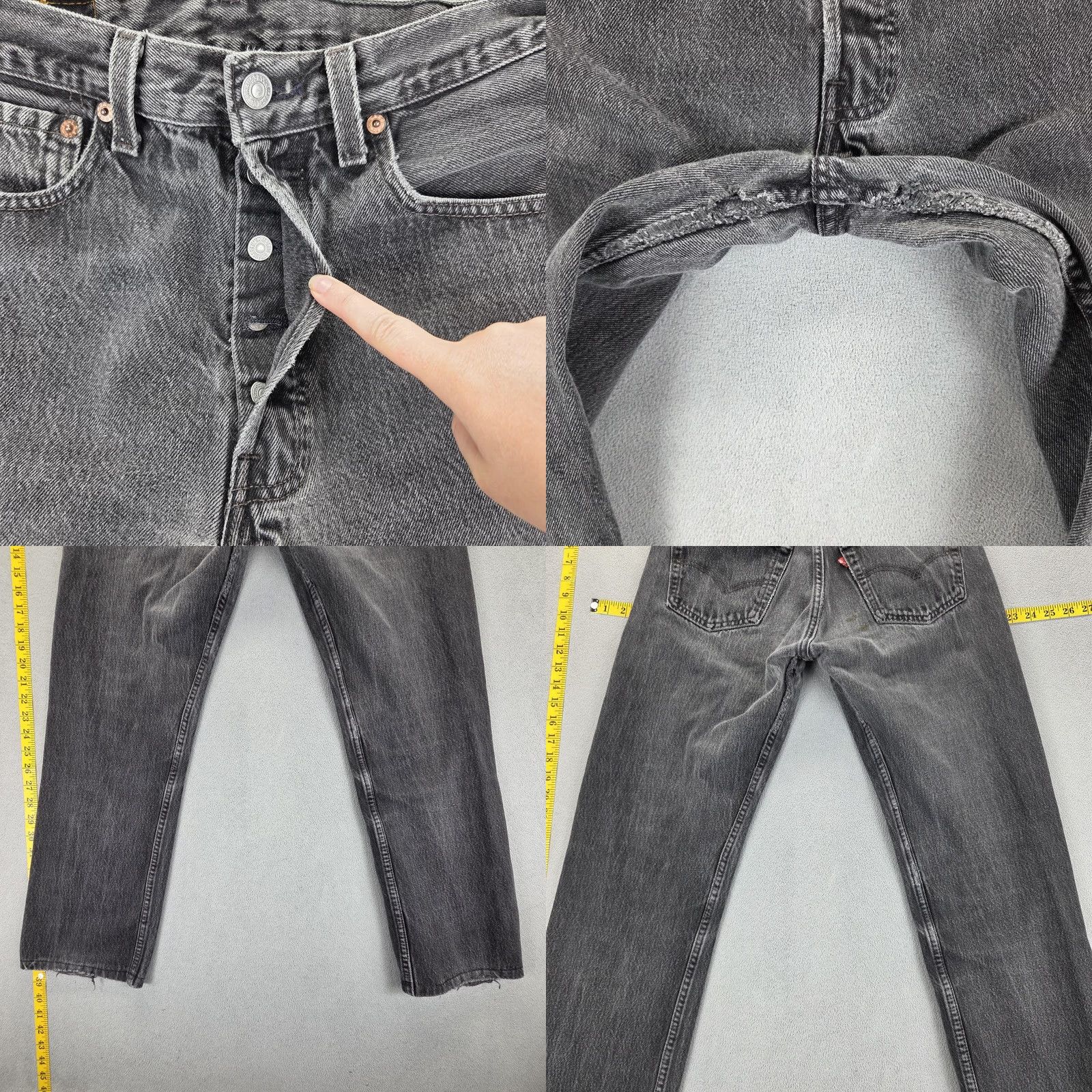 Levi's VTG Levi's 501 Jeans Mens Black Straight Button Fly 27x28 United States Distressed Pockets Denim Cotton Charcoal Wash 27x28 Mens Vintage 501 Jeans Size US 27 - 9 Thumbnail