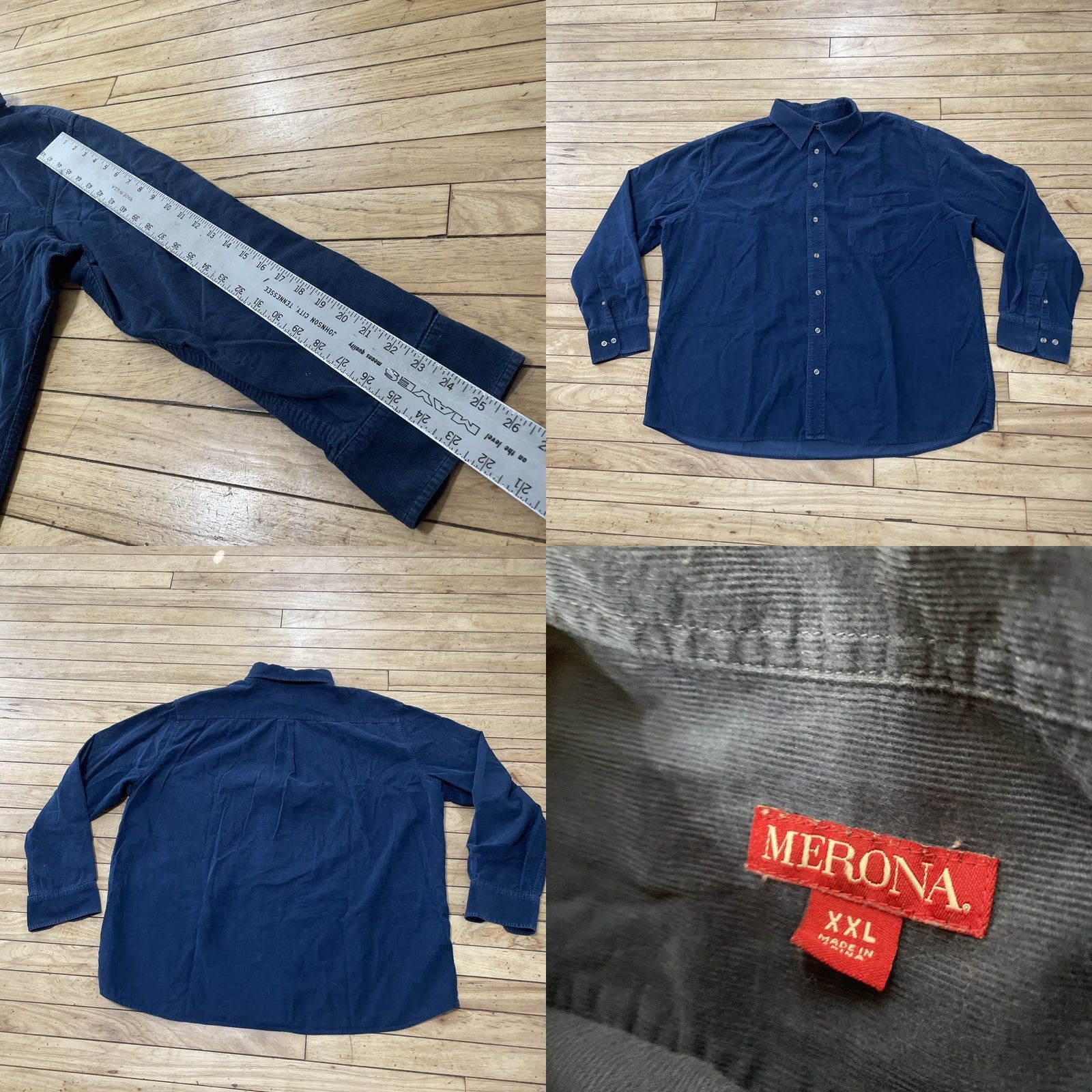 Merona VINTAGE Merona Corduroy Shirt Men 2XL Blue Solid Button-Down Long Sleeve Lightweight Fall Layer Size US XXL / EU 58 / 5 - 9 Thumbnail