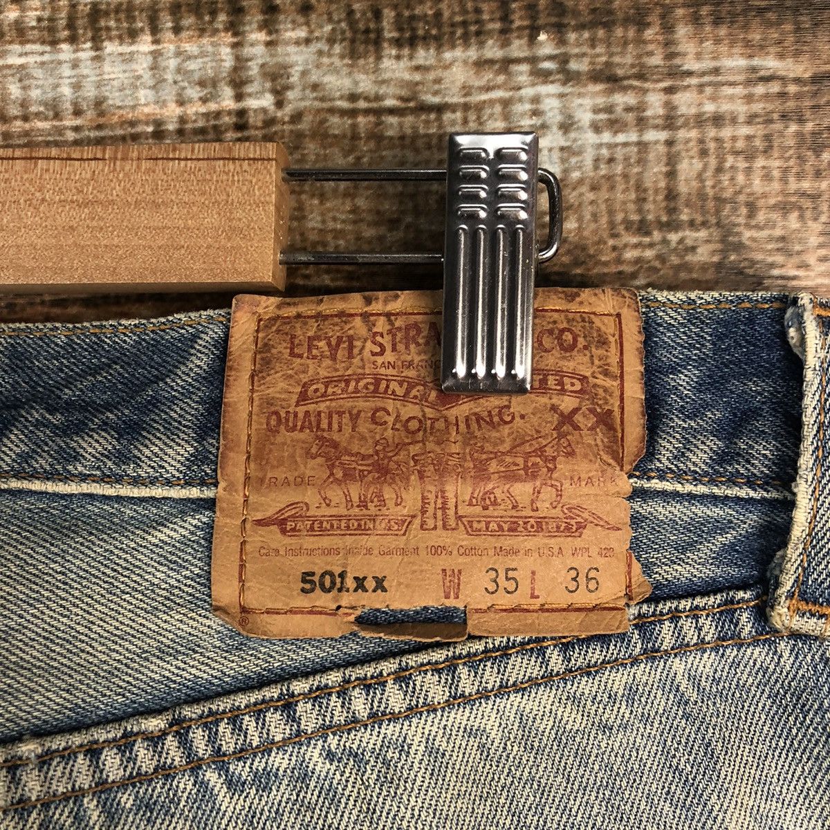 Levi's Levis 501xx vintage Blue ripped Denim Pants #A2571 Size US 35 - 22 Thumbnail