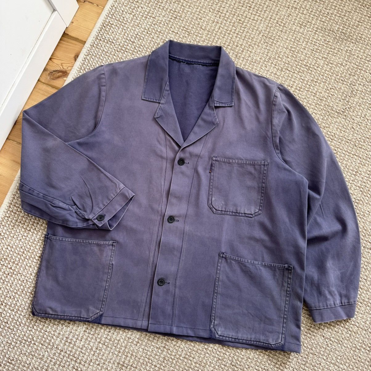 Sun faded vintage distressed french works jacket
