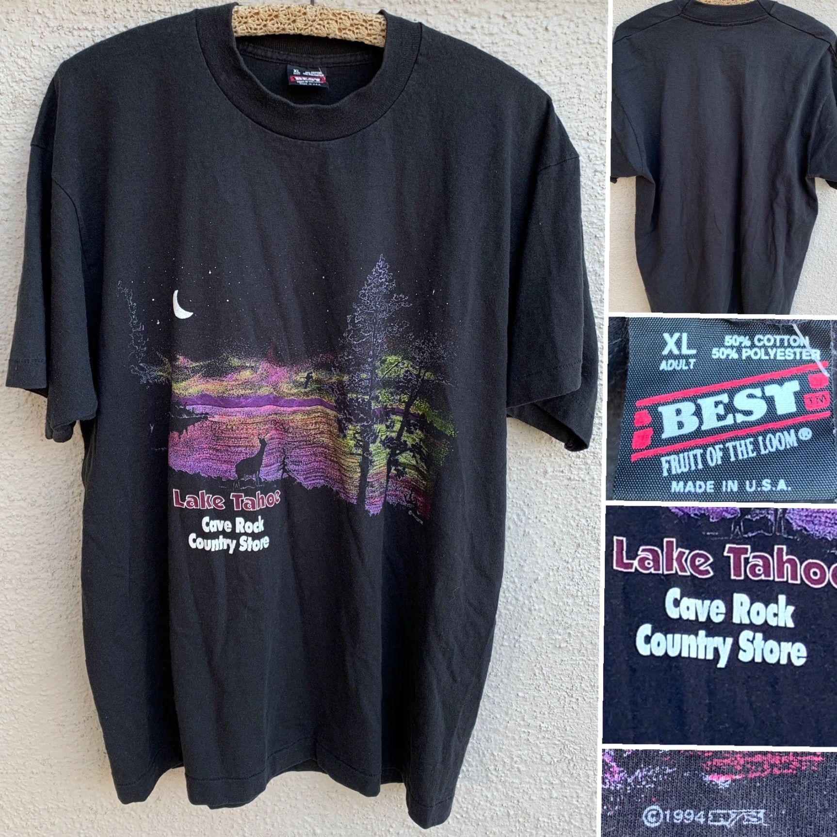 Fruit Of The Loom VINTAGE Fruit of the Loom T-Shirt Graphic Tee 80s XL Black Cotton Blend Short Sleeve Men Nature Animals 1990s Shirt Images See Pics Size US XL / EU 56 / 4 - 2 Thumbnail