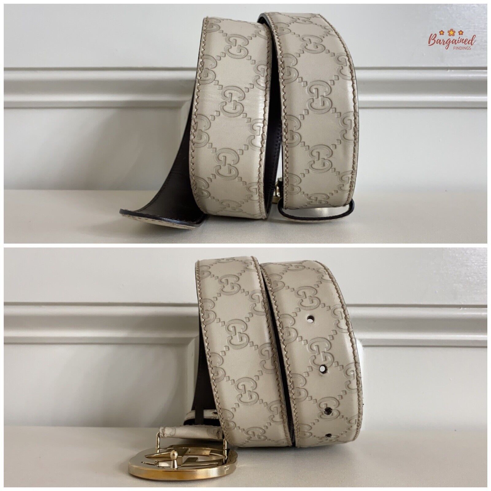 Gucci Gucci Cream Guccissima Leather Gold Interlocking Buckle Belt Size 30 - 2 Thumbnail