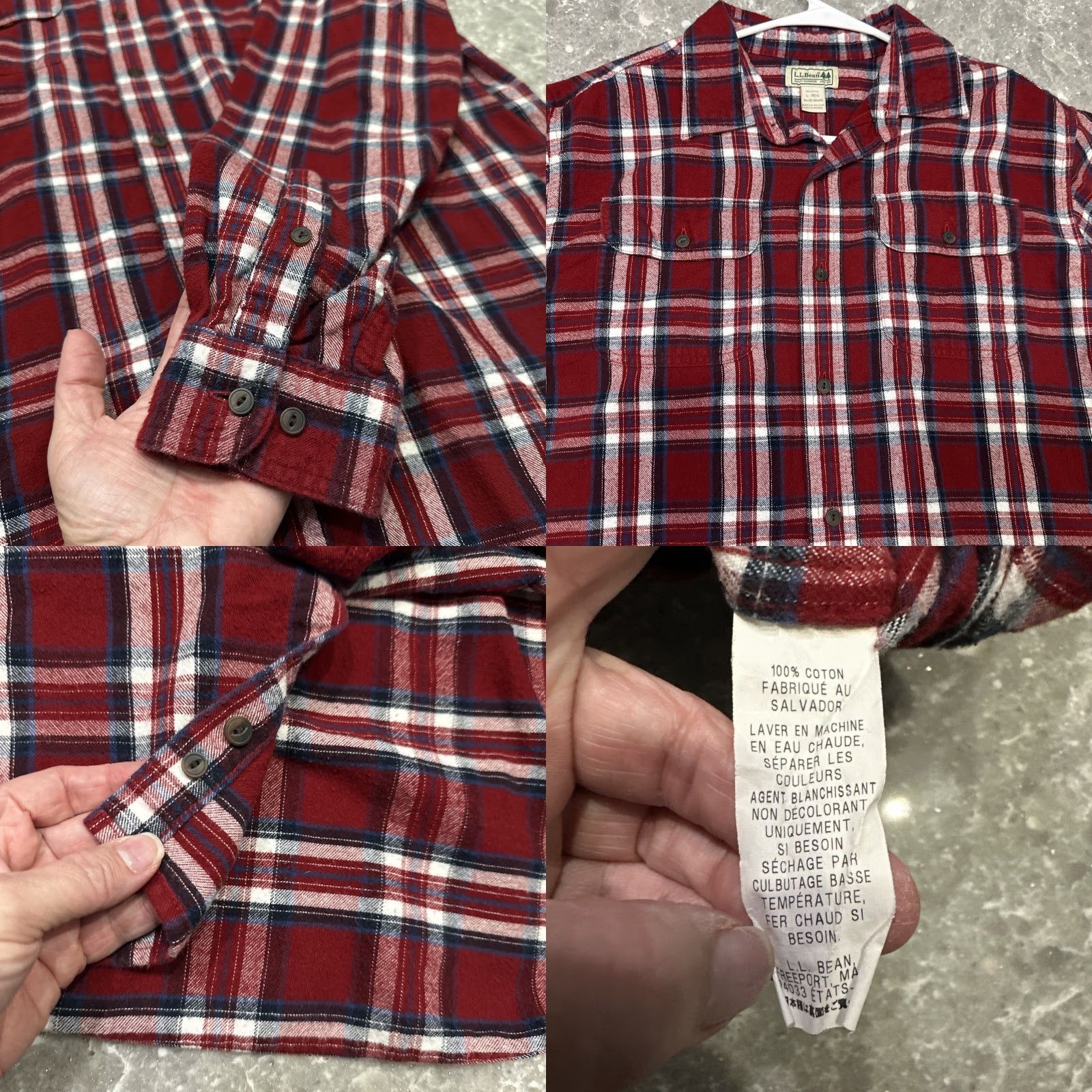 Vintage LL Bean Shirt Men's Large Long Sleeve Red Plaid Flannel Button Down Pockets Size US L / EU 52-54 / 3 - 8 Thumbnail