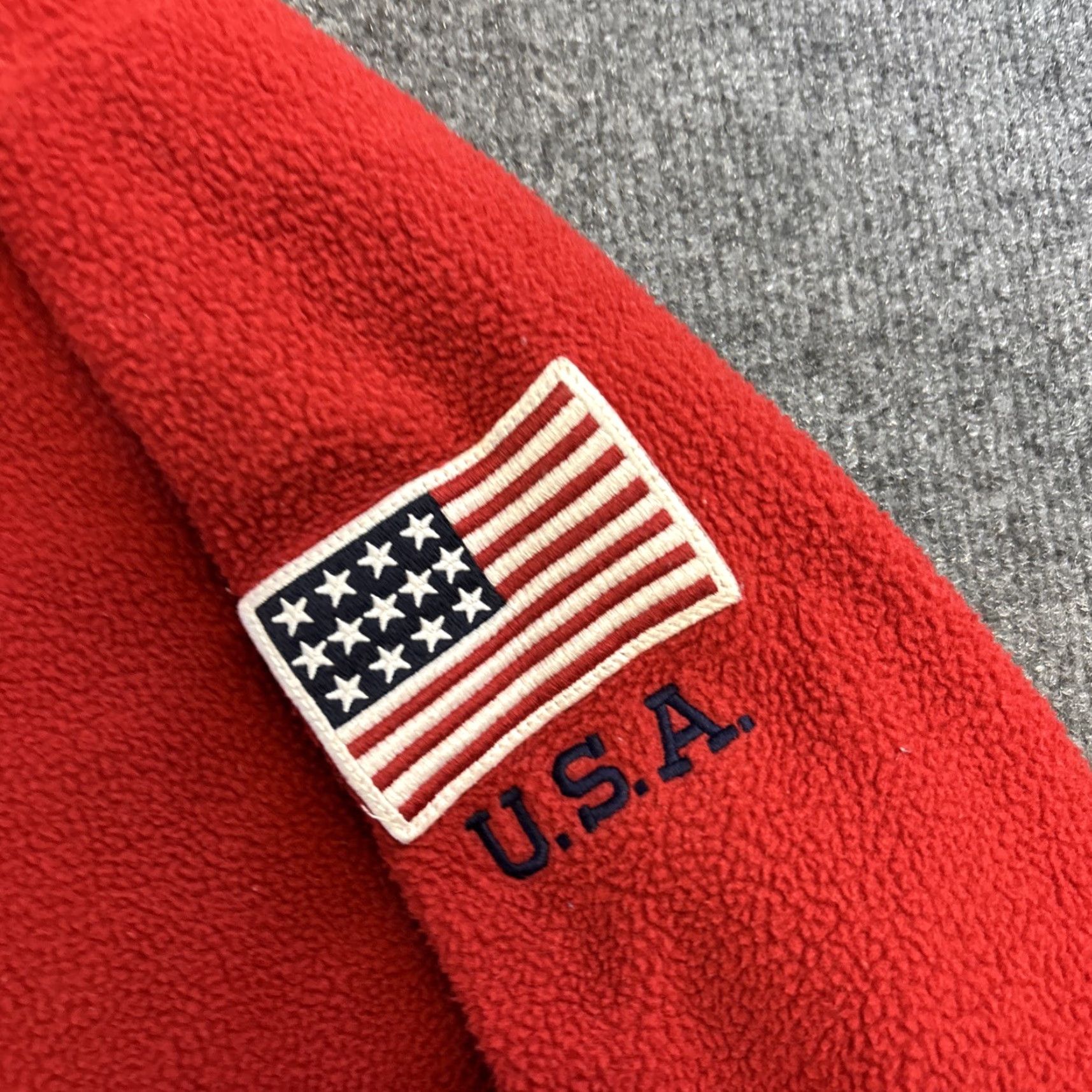 Polo Ralph Lauren Polo Ralph Lauren Mens XXL Pullover 1/4 Zip Fleece Red USA Flag Spellout Size US XXL / EU 58 / 5 - 3 Thumbnail