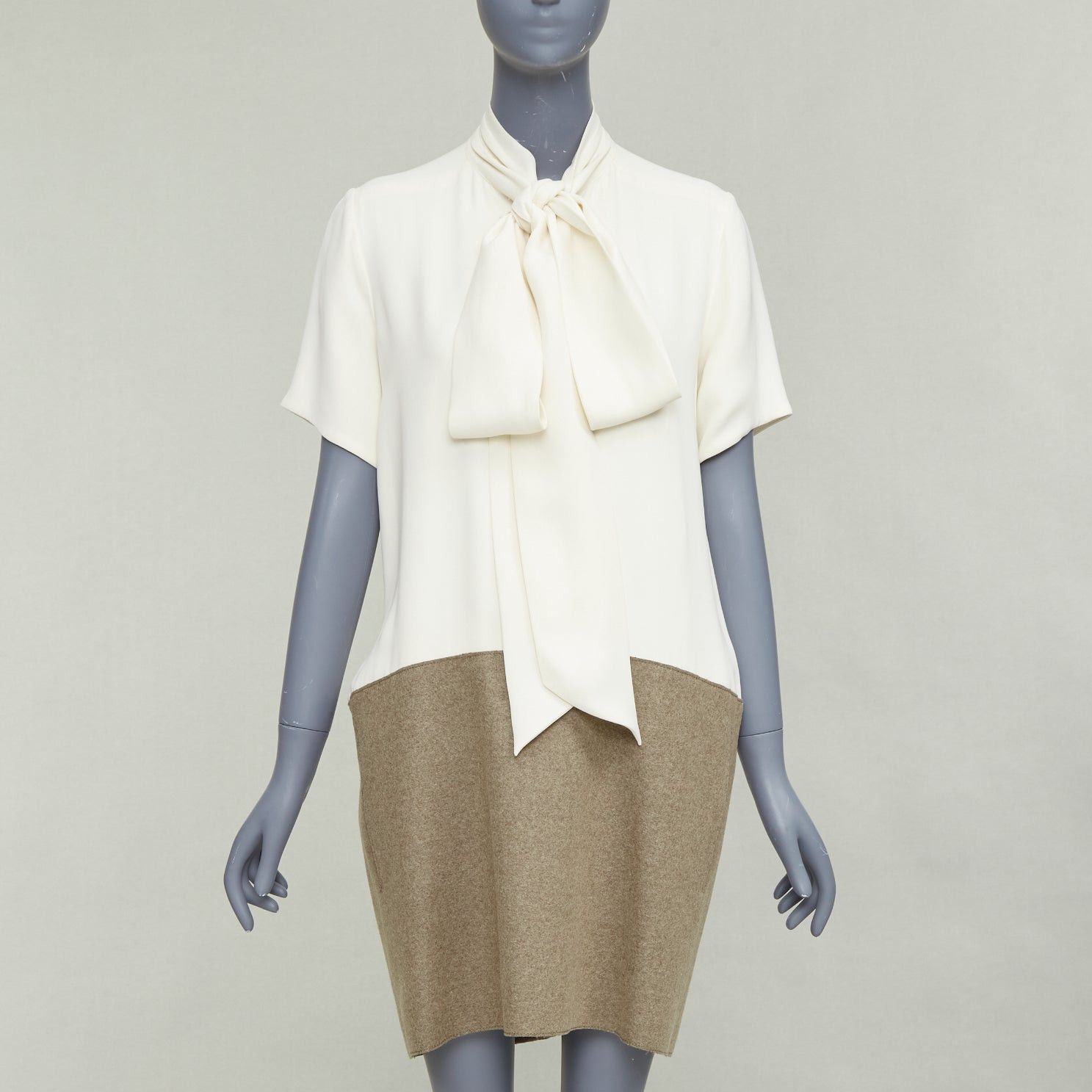 Celine OLD CELINE Phoebe Philo cream taupe silk wool felt drop waist shirt dress FR38 M Size M / US 6-8 / IT 42-44 - 1 Thumbnail