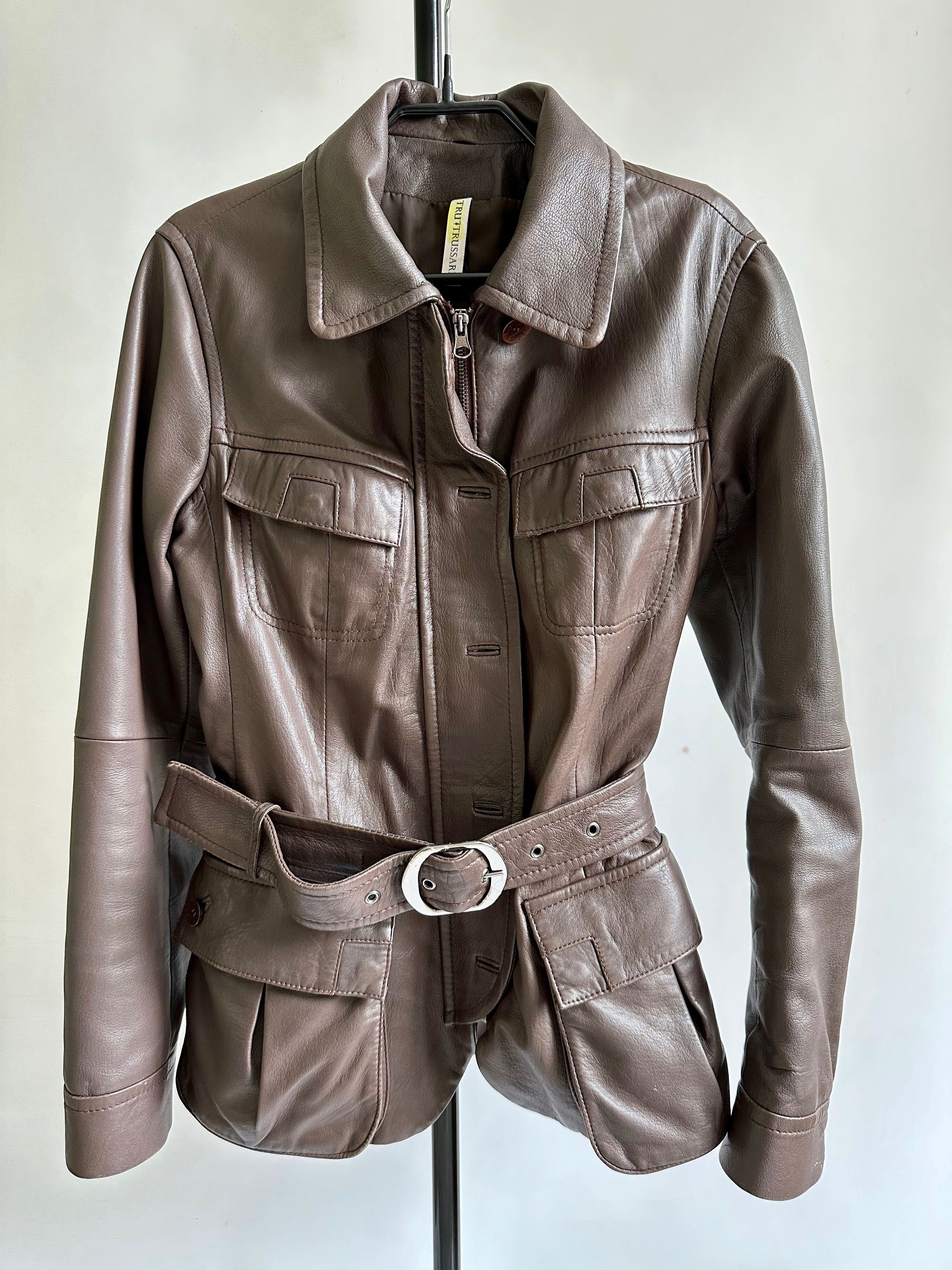 Trussardi Trussardi leather brown belted coat lambskin nappa Size M / US 6-8 / IT 42-44 - 9 Thumbnail