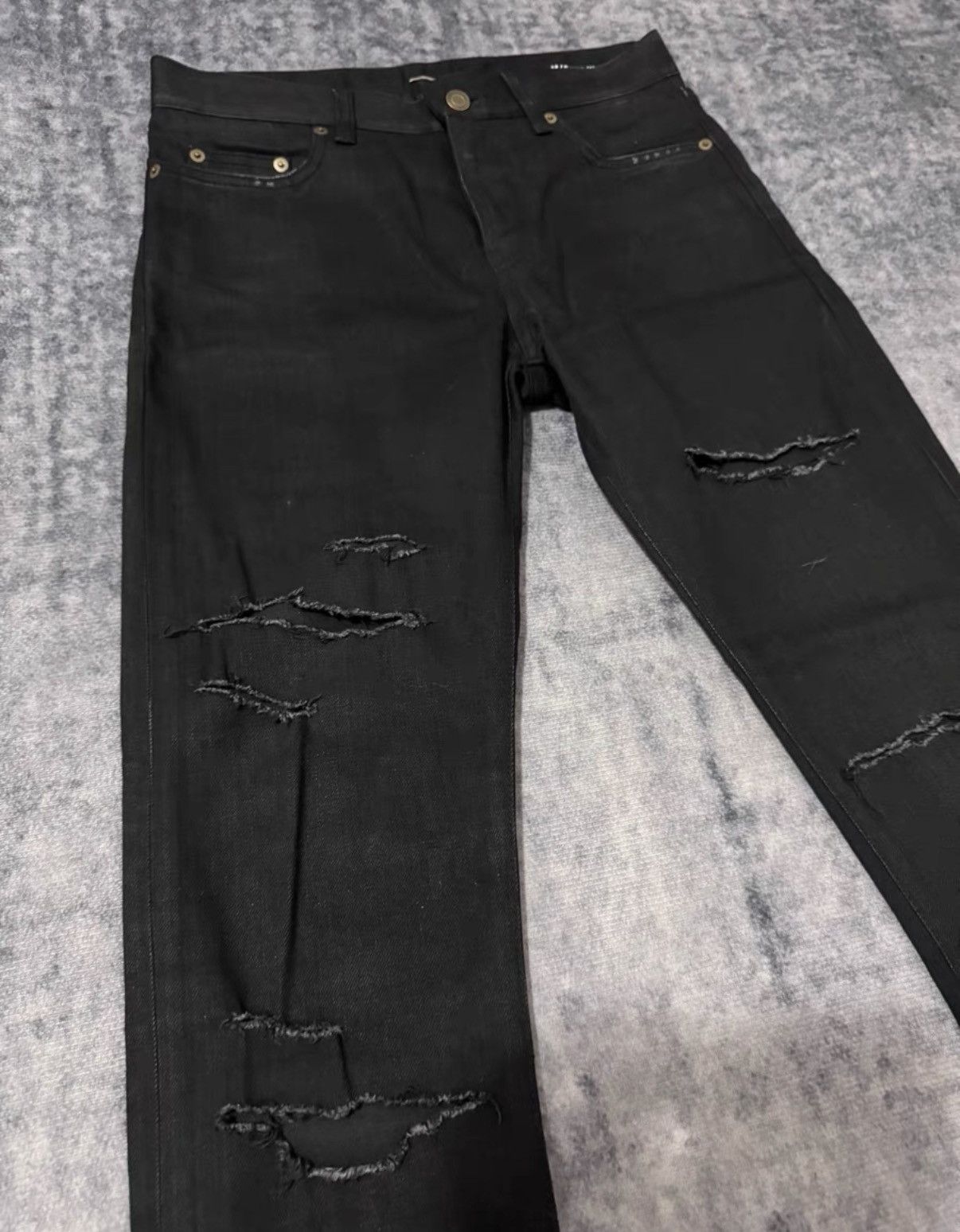 Saint Laurent Paris SLP) 15FW Coated Waxed Heavy Distressed Denim Jeans Size US 29 - 5 Thumbnail