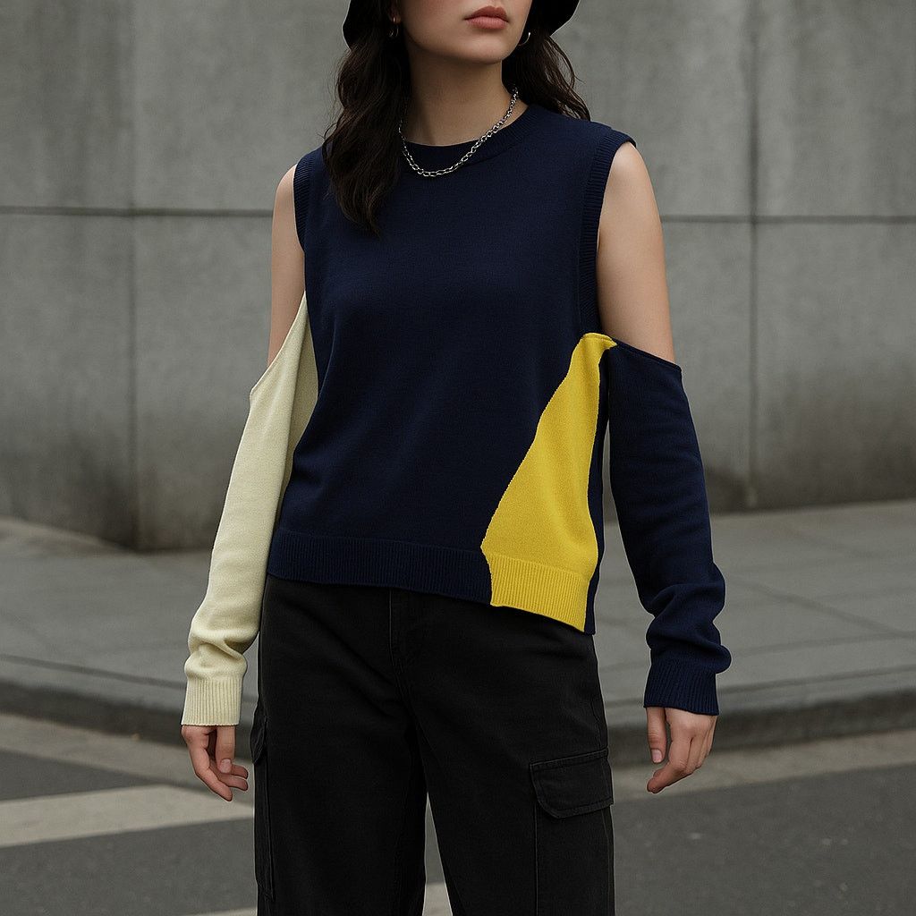 Other Wool Blend Cutout Color Block Deconstructed Sweater Blue Size S / US 4 / IT 40 - 1 Thumbnail