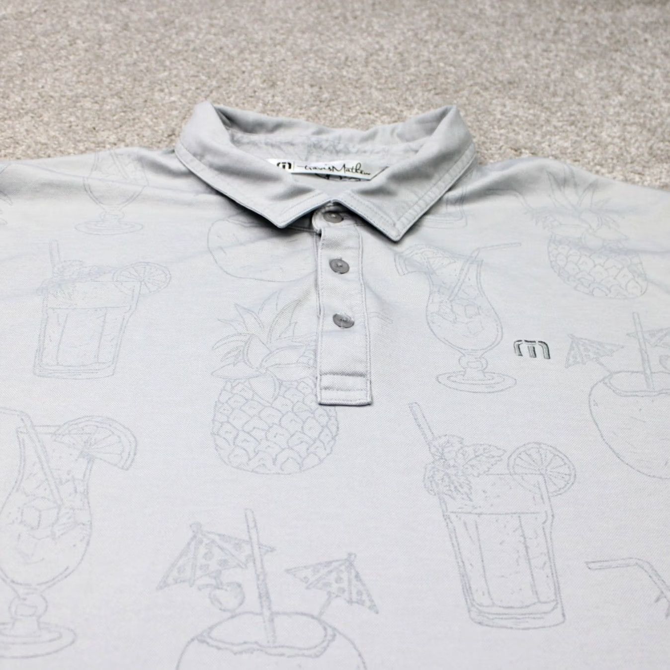 TravisMathew Travis Mathew Polo Shirt Men 2XL Gray Short Sleeve Graphic Print Pineapple Drink Golf S/S Polo Shirt Gr ay 2XL XXL Mens Gear Size US XXL / EU 58 / 5 - 5 Thumbnail