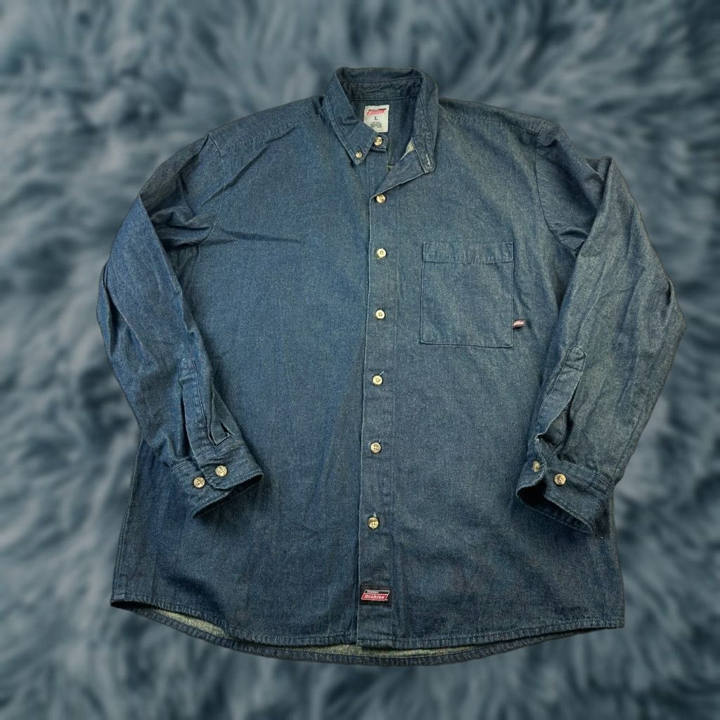 Dickies Dickies Shirt Mens Large Blue Denim Button Up Workwear Shirt Size US L / EU 52-54 / 3 - 1 Thumbnail