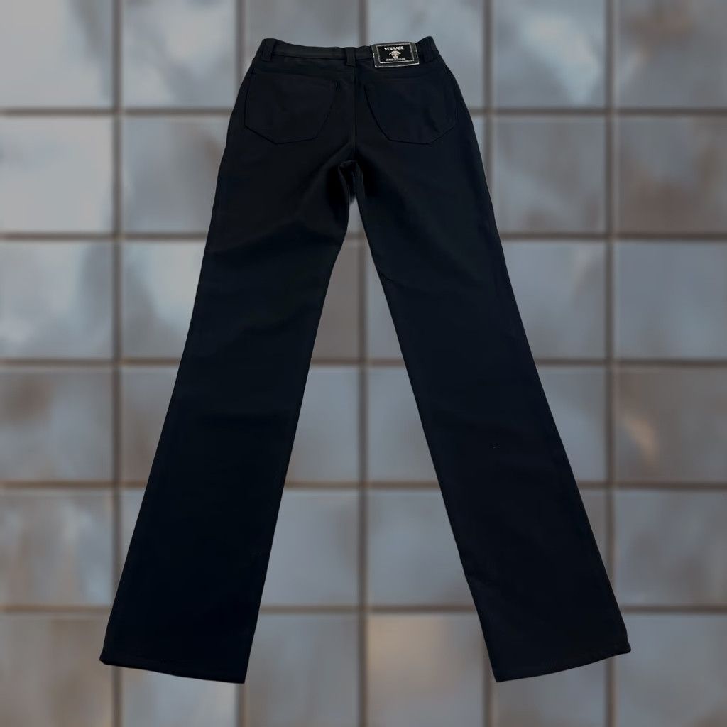 Versace VINTAGE Versace Black Straight Trousers 29 32 UK 10 Womens Pants Chino Flagship Logo Glitter Design Ballistic Elasticated? Size 29" - 1 Thumbnail