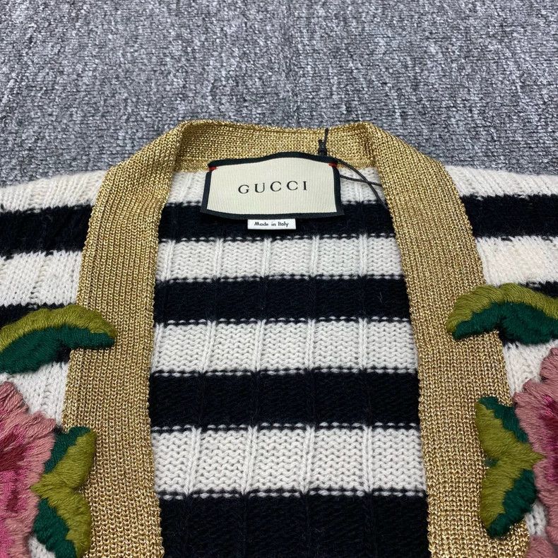 Gucci GucciBlack and white striped floral embroidered sweater jac Size XS / US 0-2 / IT 36-38 - 7 Thumbnail