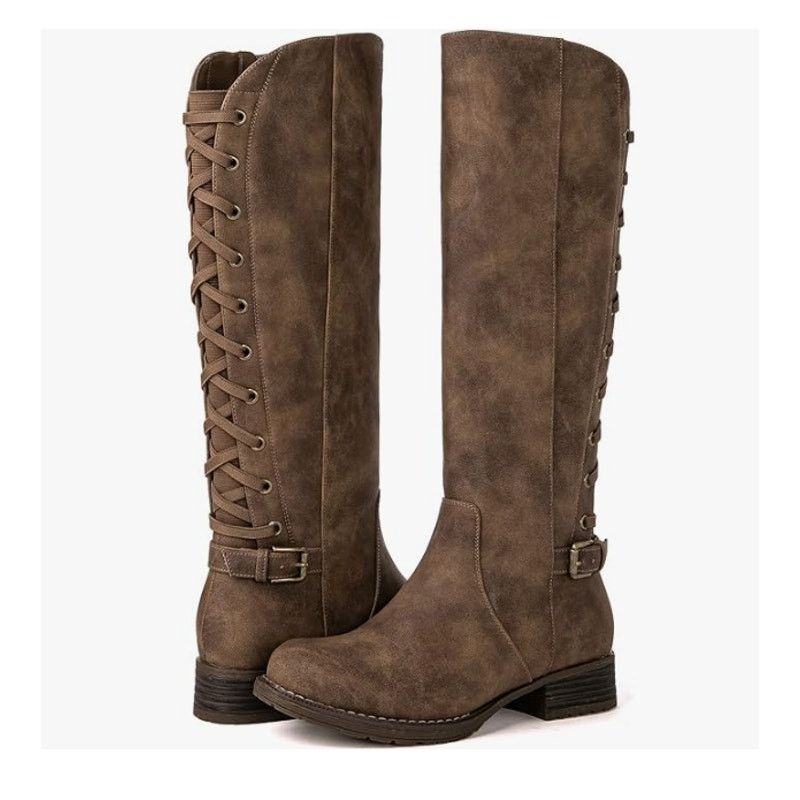 The Unbranded Brand Women's Quilted Knee High Fashion Boots Strappy Brown SIZE 7 Size US 7 / IT 37 - 1 Thumbnail