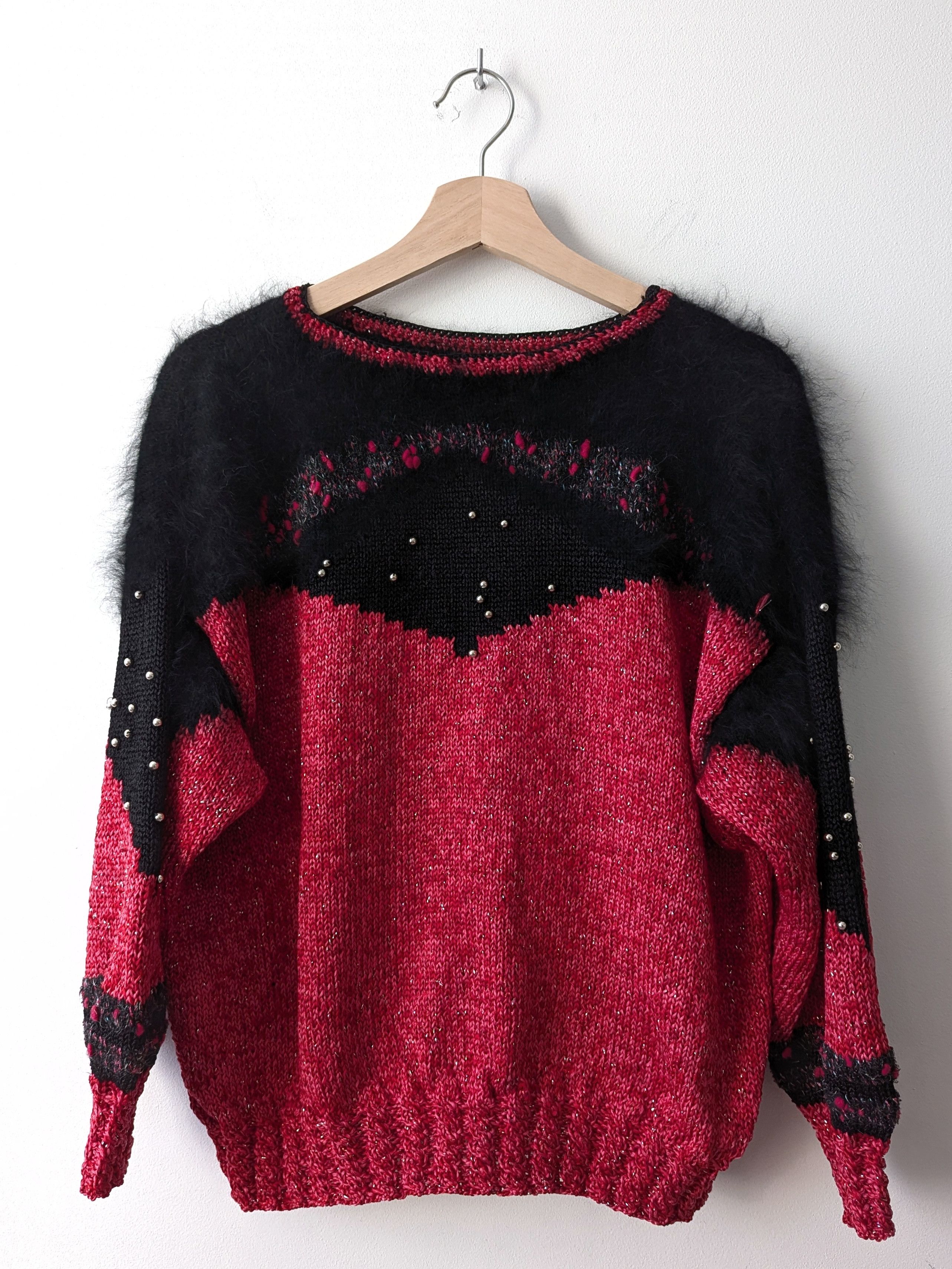Vintage Vintage Black Red Mohair Knit Sweater Embellished Scandi Size M / US 6-8 / IT 42-44 - 1 Thumbnail