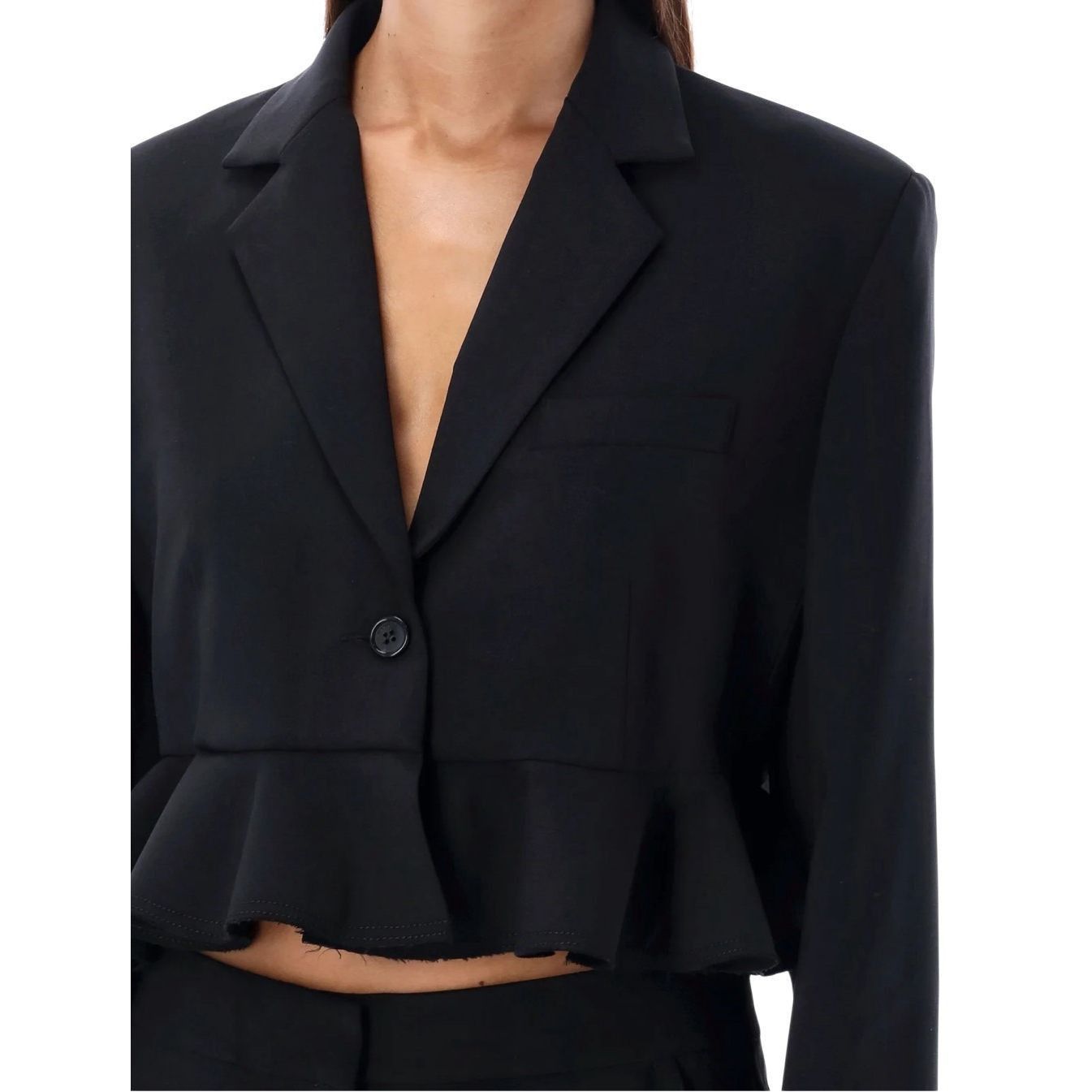 Andersons NWT J.W. Anderson Ruffled Hem Cropped Jacket in Black, Luxe Boho Tailored Style 2 (067) Size XS / US 0-2 / IT 36-38 - 4 Thumbnail