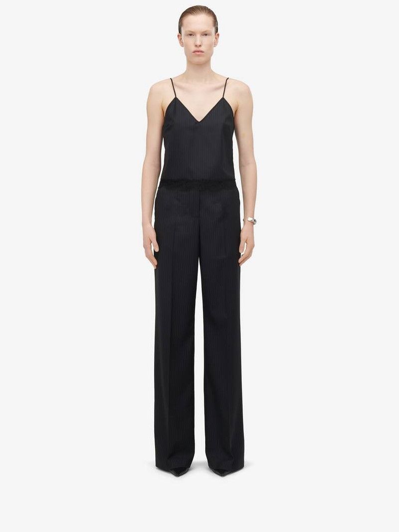 Alexander McQueen o1srvl11e0326 Lace Detail Pinstripe Camisole Top in Navy Size S / US 4 / IT 40 - 3 Thumbnail