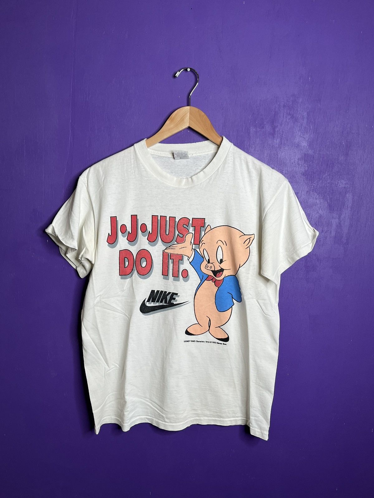 image of Made In USA x Nike Vintage 1993 Nike Just Do It Porky Pig T-Shirt in White, Men's (Size Medium)