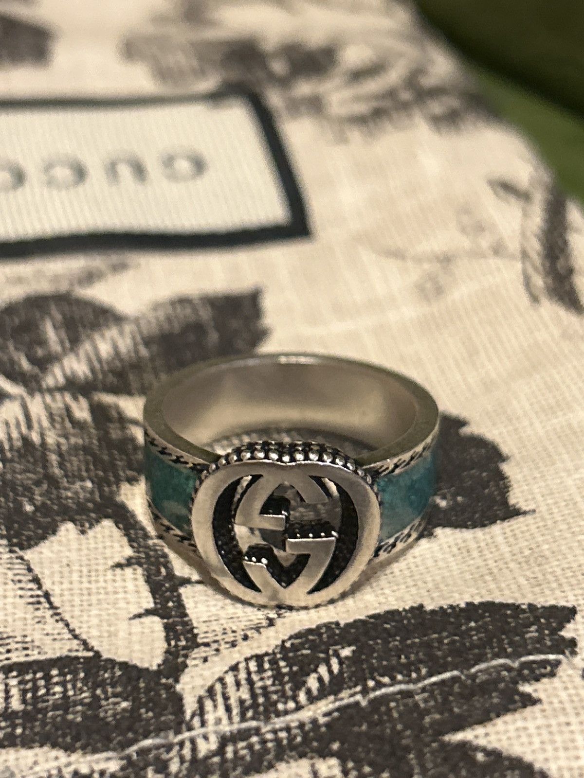 Gucci Gucci Interlocking G Turquoise Enamel Ring 14mm AG925 Size ONE SIZE - 5 Thumbnail
