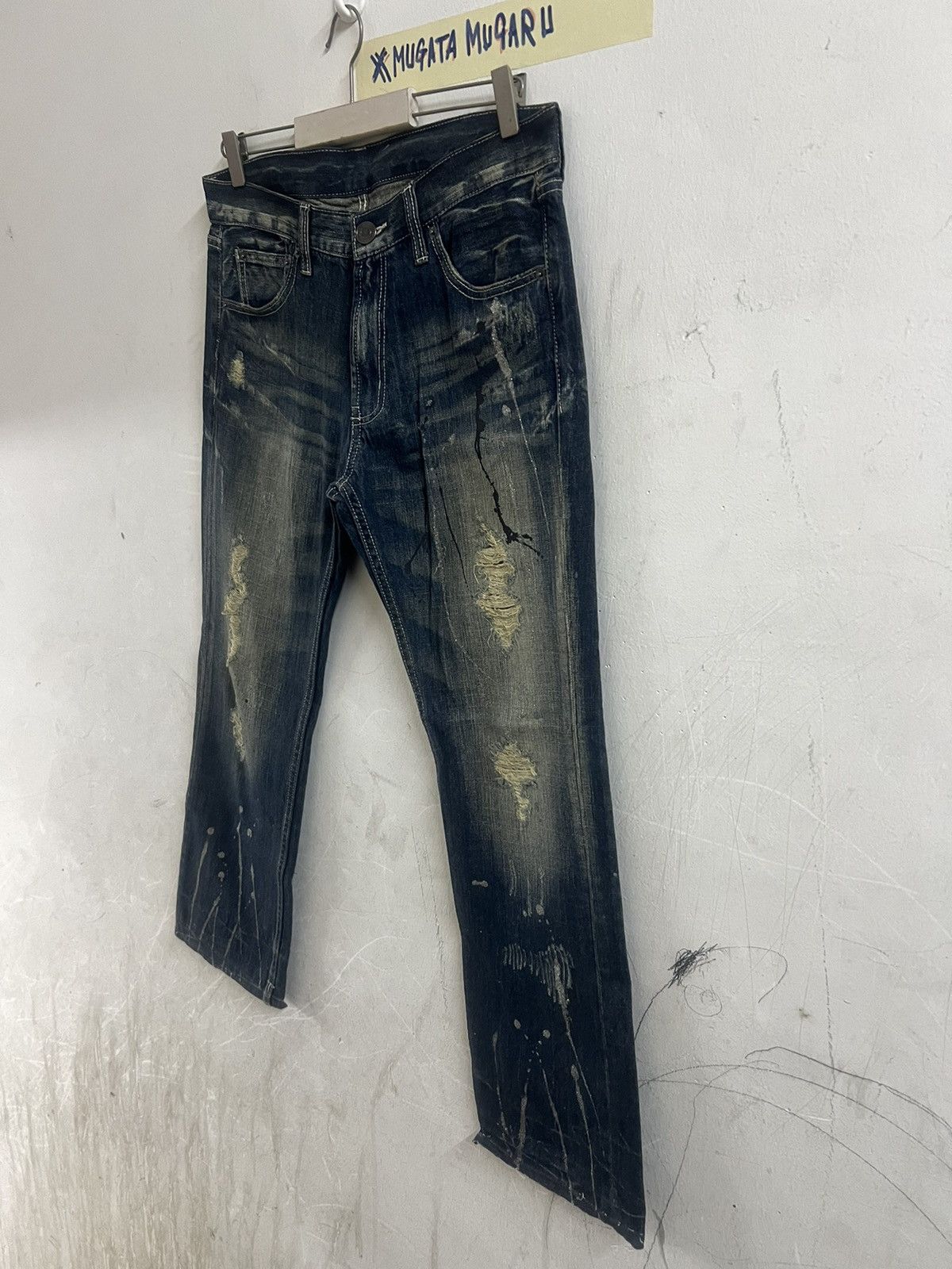 Japanese Brand THRASHED UNKNOW RIPPED SPLUTTER DENIM PANT Size US 34 / EU 50 - 7 Thumbnail