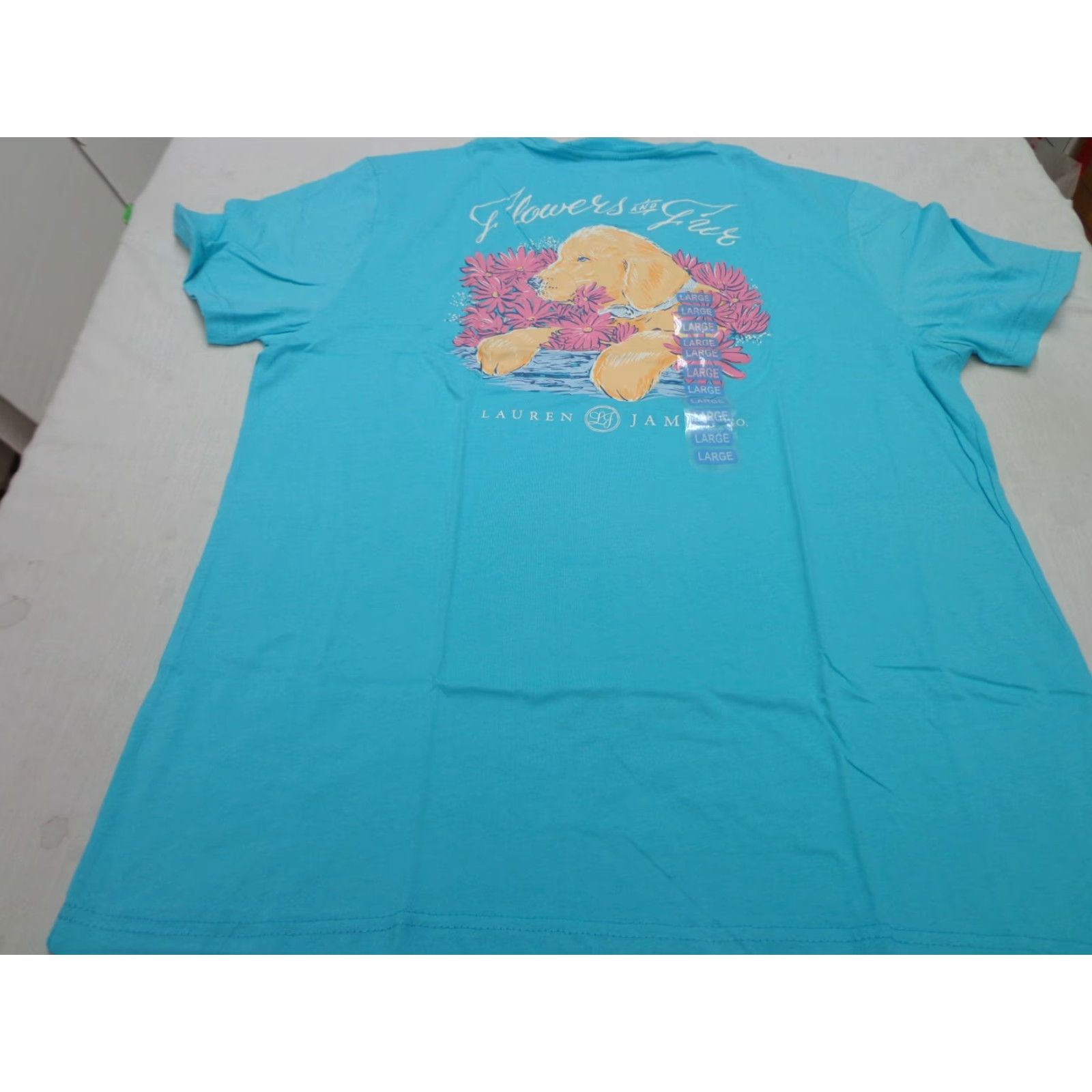Vintage Lauren James Women's Shirt Puppies Flowers & Fur Pocket Graphic Crew Neck Short Sleeve Blue LARGE NWT Size L / US 10 / IT 46 - 7 Thumbnail