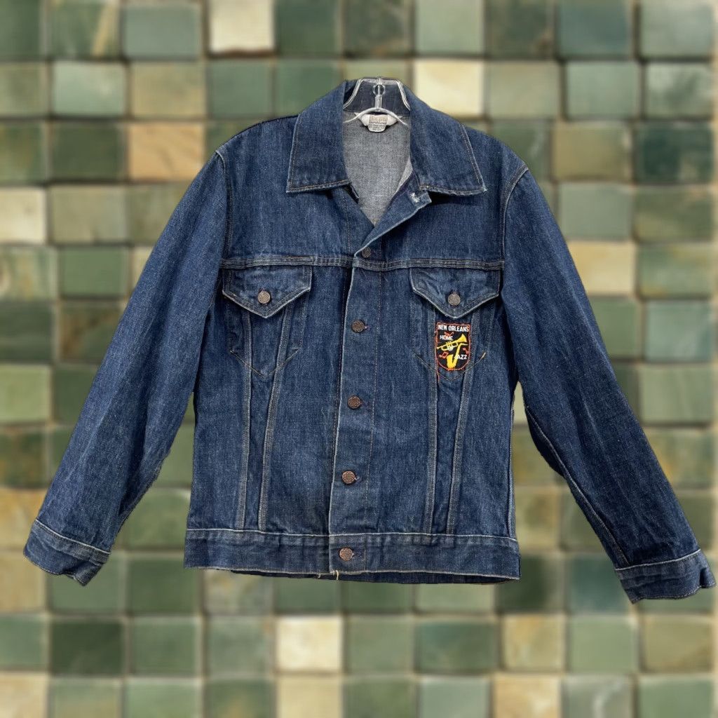 Denime VINTAGE Mr. Leggs Jean Jacket Men Medium Jazz Denim Western New Orleans 70s Work Jacket Mens Size US 31 - 1 Thumbnail