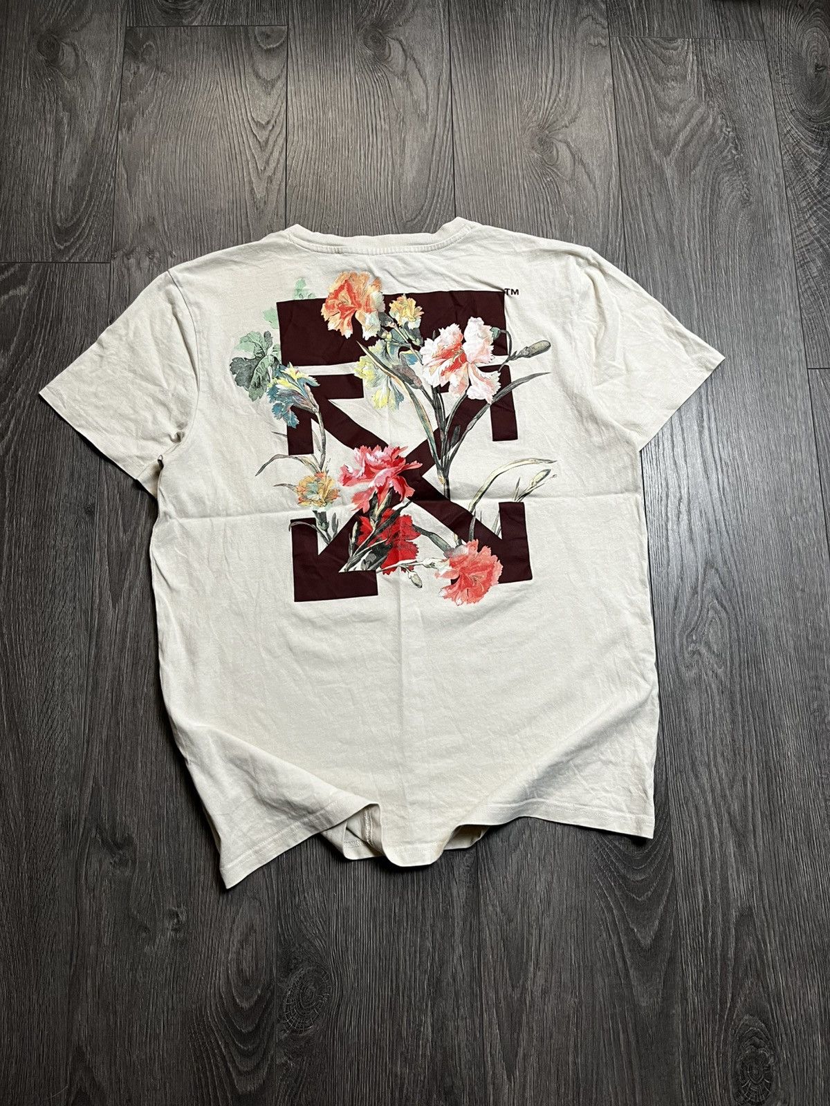 Off-White Off-White Floral Arrows Logo T-Shirt Cream/Beige Size L / US 10 / IT 46 - 1 Thumbnail