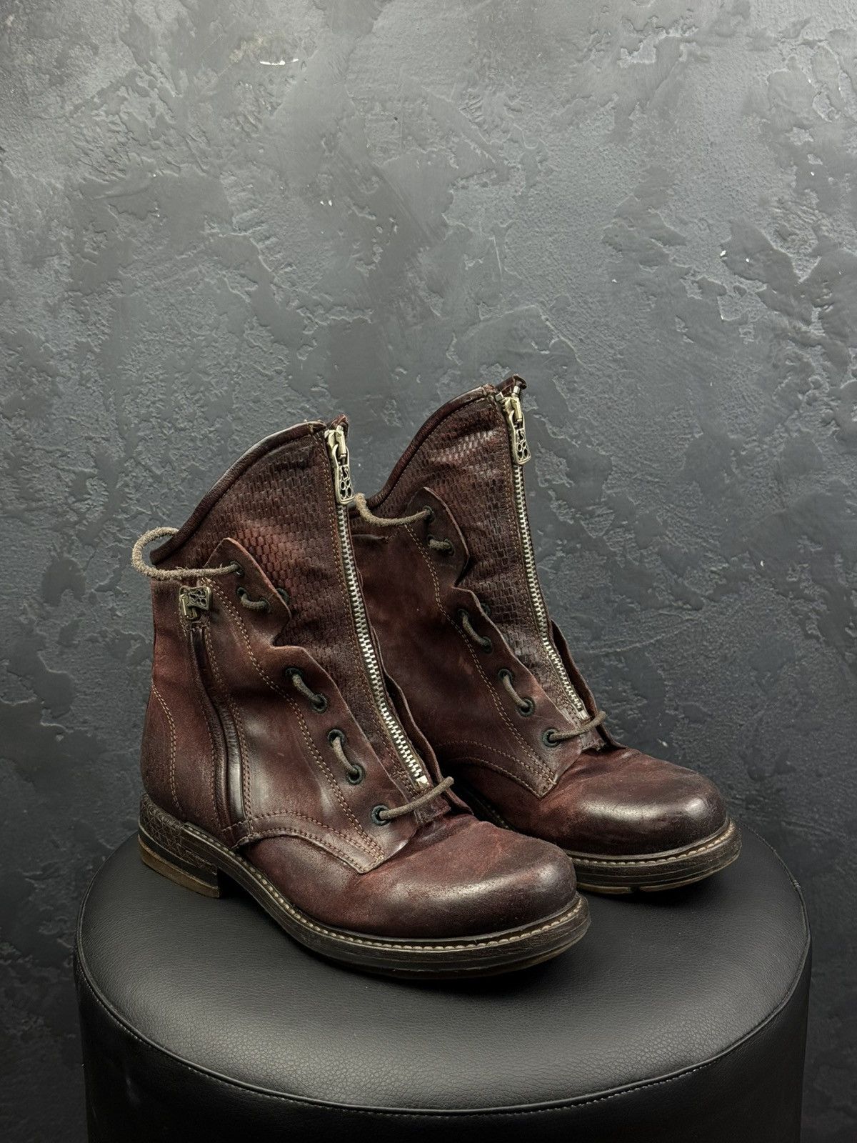 A.S.98 Women's A.S.98. Airstep Brown Leather Biker Zip Ankle Boots Size US 6 / IT 36 - 7 Thumbnail