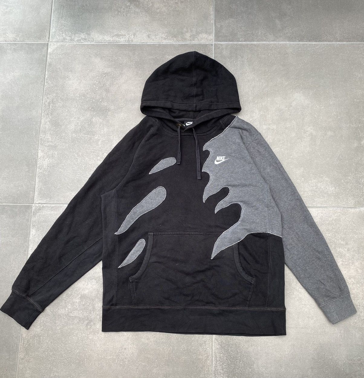 Nike × Streetwear × Vintage Custom Reworked Nike Flame Hoodie Black ...