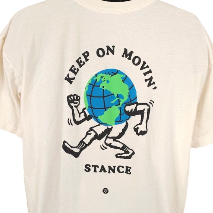 Vintage Stance Earth T Shirt Mens XL White Keep On Movin Globe World Short Sleeve Crew Neck T-Shirt Mens Stance White Earth Day Size US XL / EU 56 / 4 - 2 Thumbnail