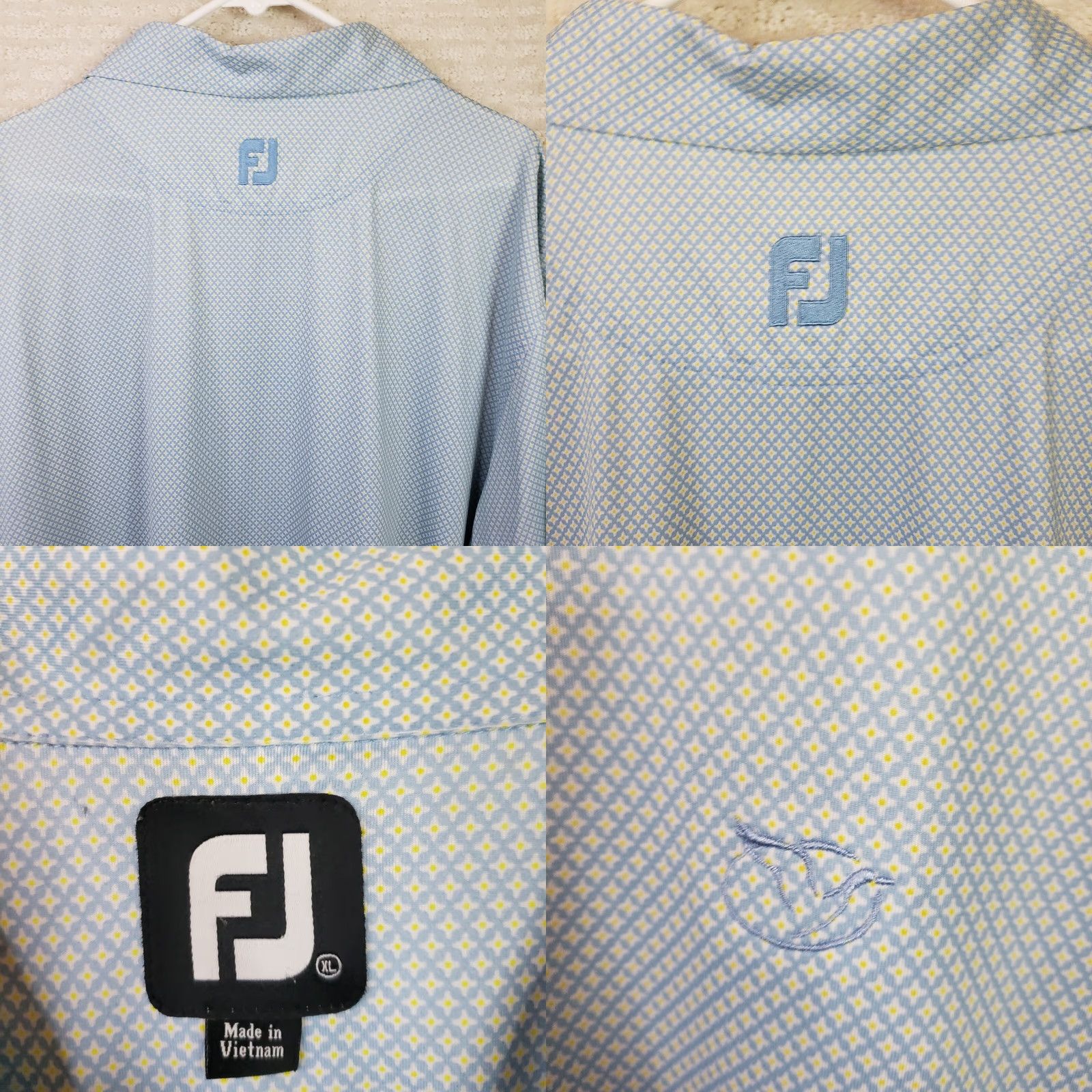 Footjoy FootJoy Short Sleeve Polo Shirt Mens XL Blue Yellow Geometric Button-Down Collared Logo Embroidered Moisture Wicking Regular Fit Golf Polo FJ Size US XL / EU 56 / 4 - 8 Thumbnail