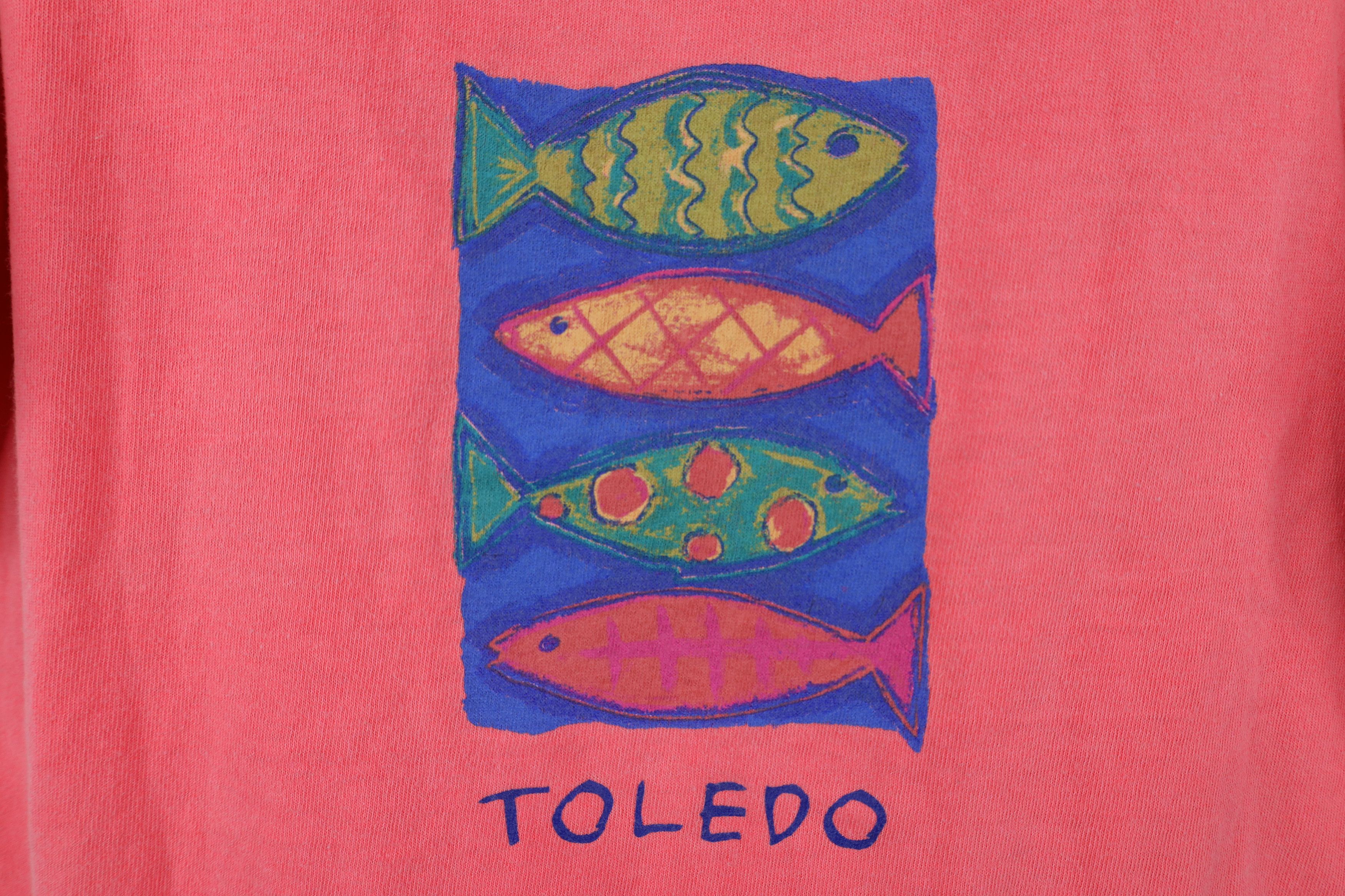 Vintage Vintage 90s Streetwear Spell Toledo Fish Art T-Shirt Pink Size M / US 6-8 / IT 42-44 - 4 Thumbnail