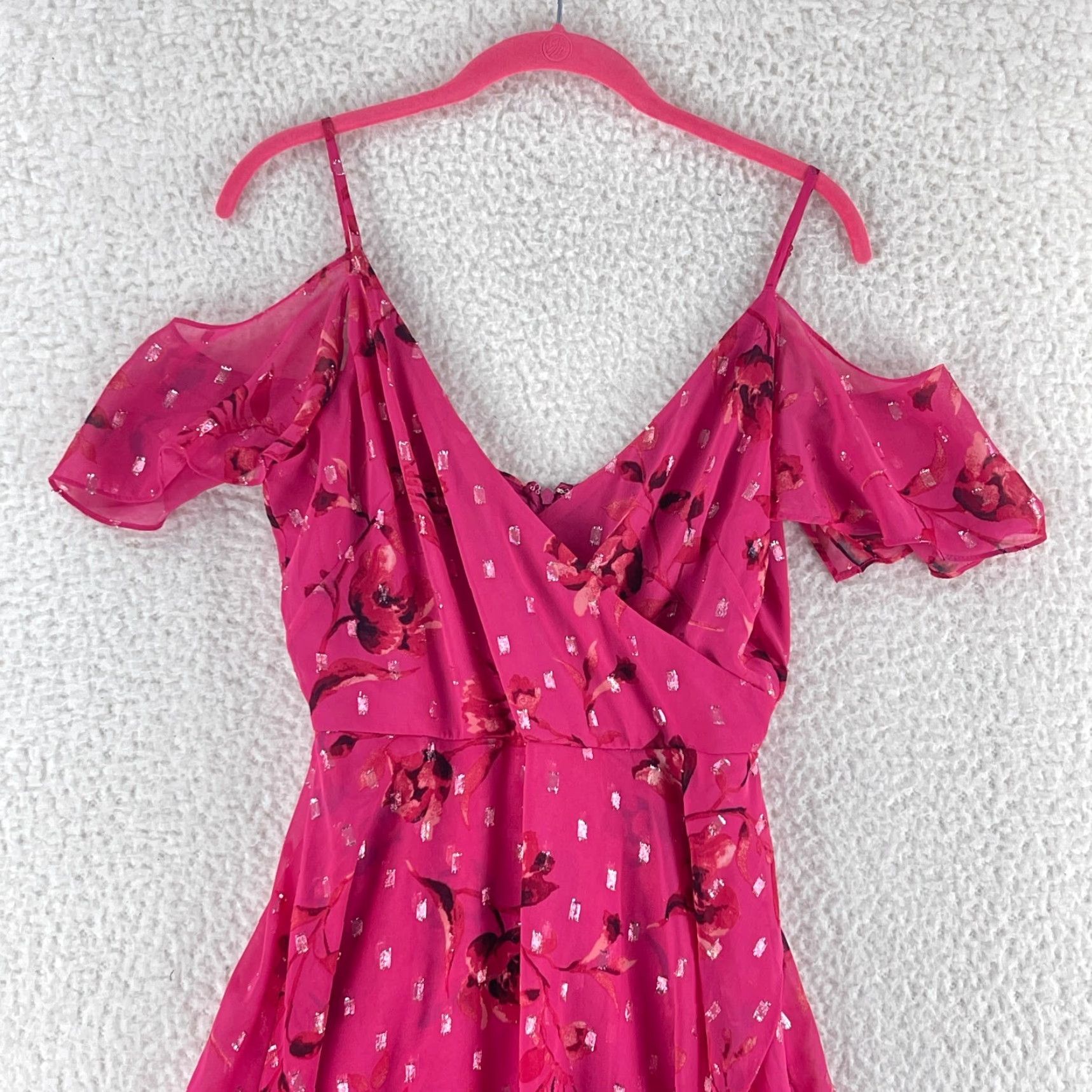 White House Black Market White House Black Market Dress Womens Size 2 Pink Cold Shoulder Ruffle Floral Size XS / US 0-2 / IT 36-38 - 2 Thumbnail
