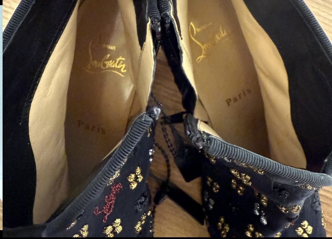 Christian Louboutin Christian Louboutin Black Logo Fabric Ankle Booties Size US 8 / IT 38 - 9 Thumbnail
