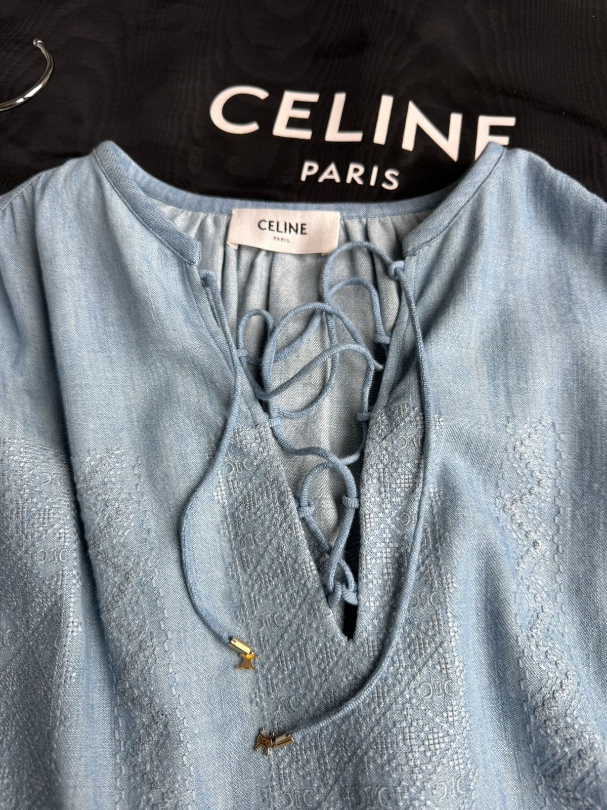 Celine $2450 SS24 Celine embroidered blouse shirt Hedi sample Size M / US 6-8 / IT 42-44 - 24 Thumbnail