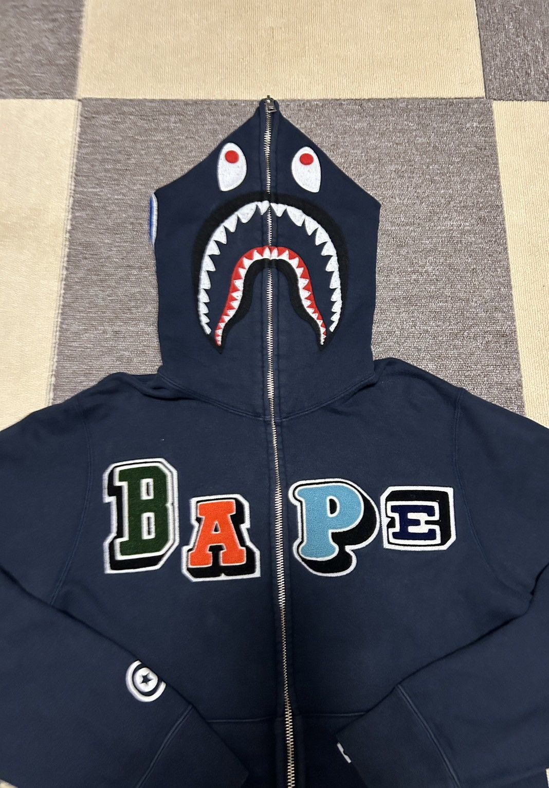 Bape Bape Navy Multi Patch Shark Full Zip Hoodie Size US L / EU 52-54 / 3 - 3 Thumbnail