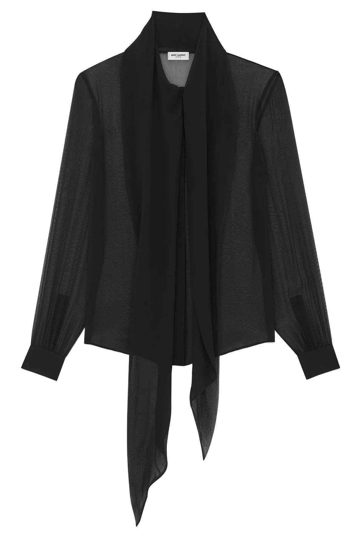Saint Laurent Paris o1b1hav111224 Lavalliere Neck Shirt in Silk Muslin in Black Size US S / EU 44-46 / 1 - 4 Thumbnail