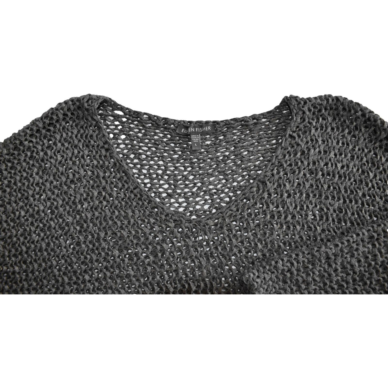 Eileen Fisher New EILEEN FISHER Gray Net Knit Long Sleeve Blouse Top Sz L Size L / US 10 / IT 46 - 4 Thumbnail