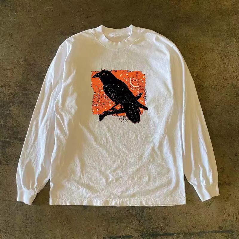 Vintage Crow pattern loose casual retro long sleeve t-shirt Size US M / EU 48-50 / 2 - 1 Thumbnail