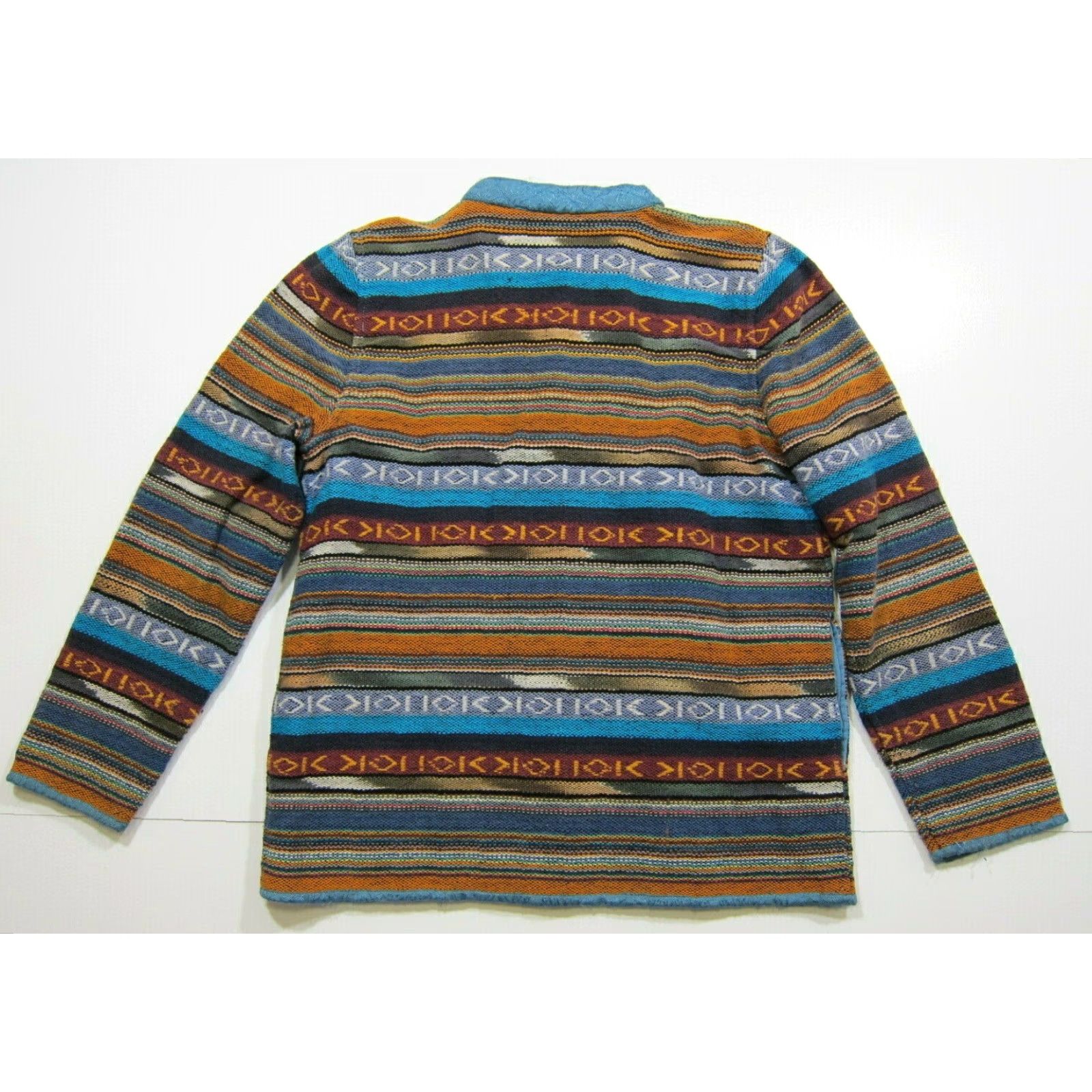 Vintage VINTAGE Think Positive Woven Cotton Blue Orange Ethnic Button-Down Jacket Women Small Size S / US 4 / IT 40 - 2 Thumbnail