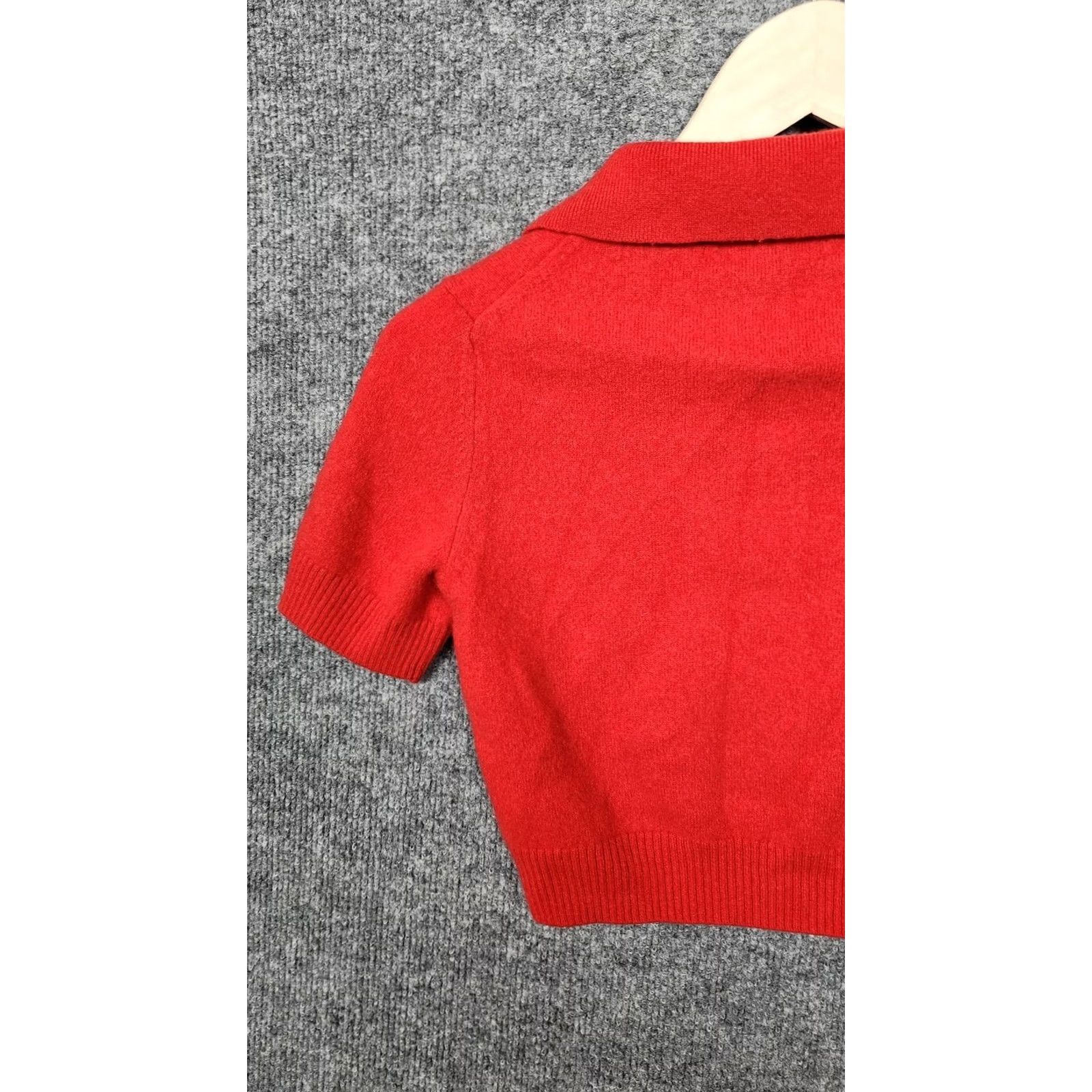 Vintage VINTAGE House Of Harlow 1960 Sweater Womens XS Red Cashmere Short Sleeve Polo Crop Size XS / US 0-2 / IT 36-38 - 7 Thumbnail