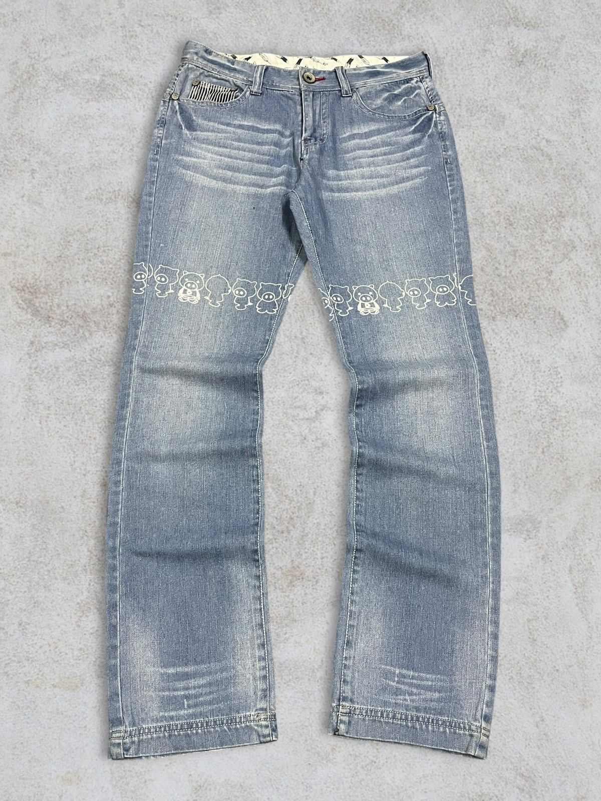 Japanese Brand Drug Store’s Women Denim Cute Print Out Logo Blue Wash Jeans Size 31" - 2 Thumbnail