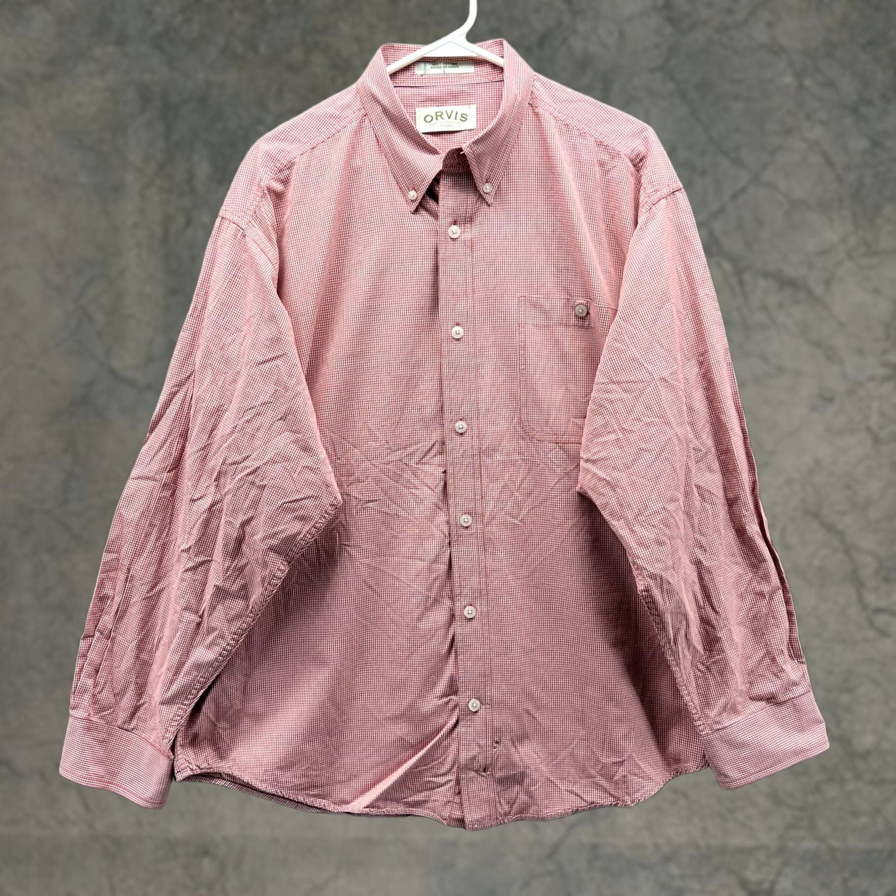 Orvis Orvis Shirt Mens Large Red White Button Down Preppy Dress Gingham Cotton Vintage Size 42R - 1 Thumbnail