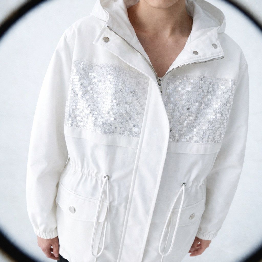 Other Aura Urban Hooded Jacket Ivory Sequin Detail Lightweight Size ONE SIZE - 1 Thumbnail